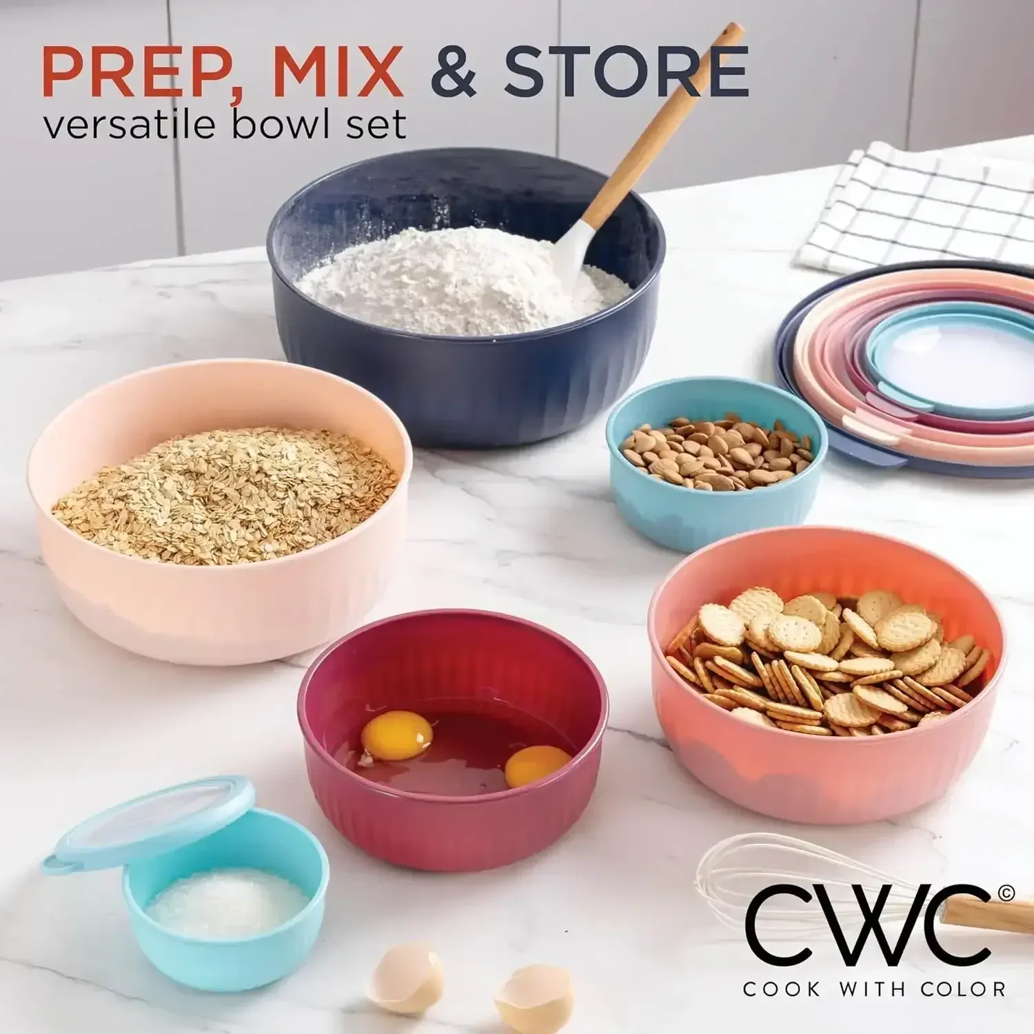 COOK WITH COLOR Meal Prep Containers Wide Mixing Bowls Food Storage Containers with Lid - Image 10