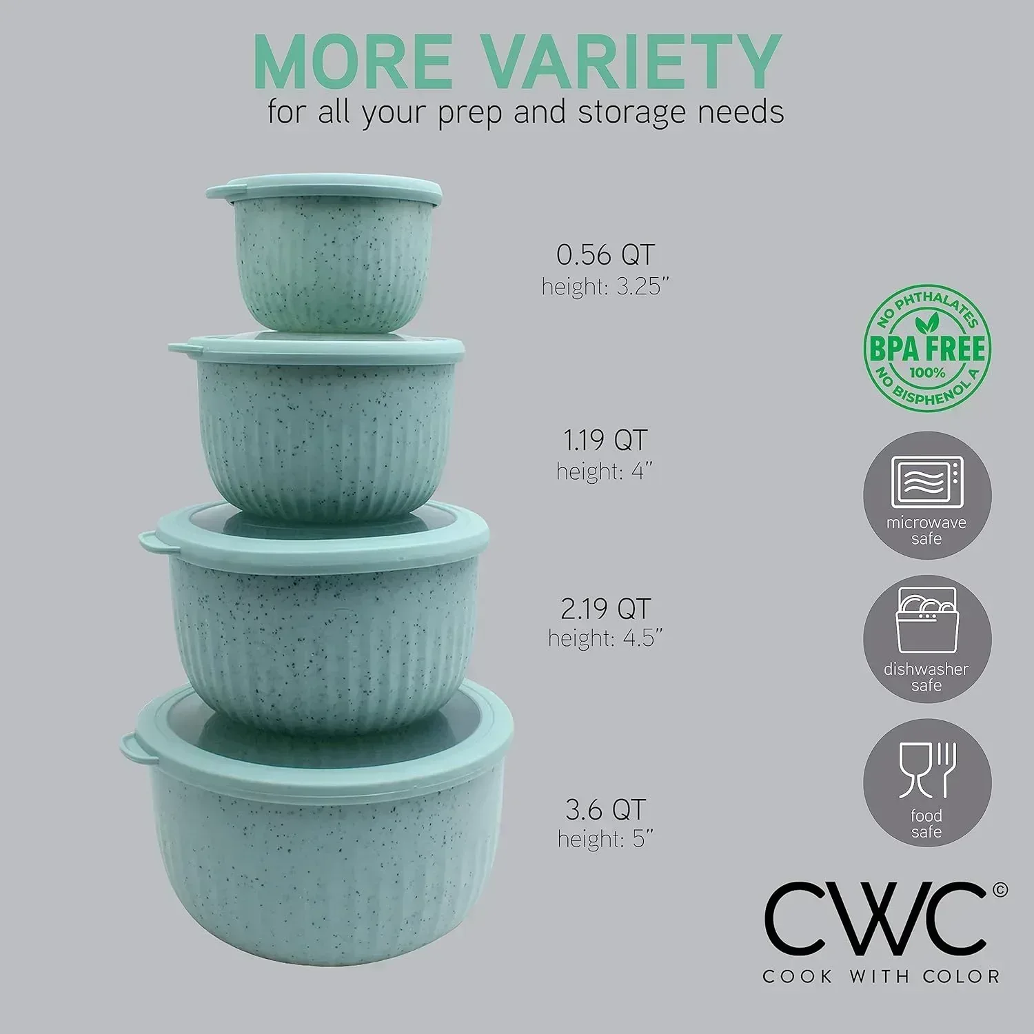 COOK WITH COLOR Meal Prep Containers Wide Mixing Bowls Food Storage Containers with Lid - Image 4