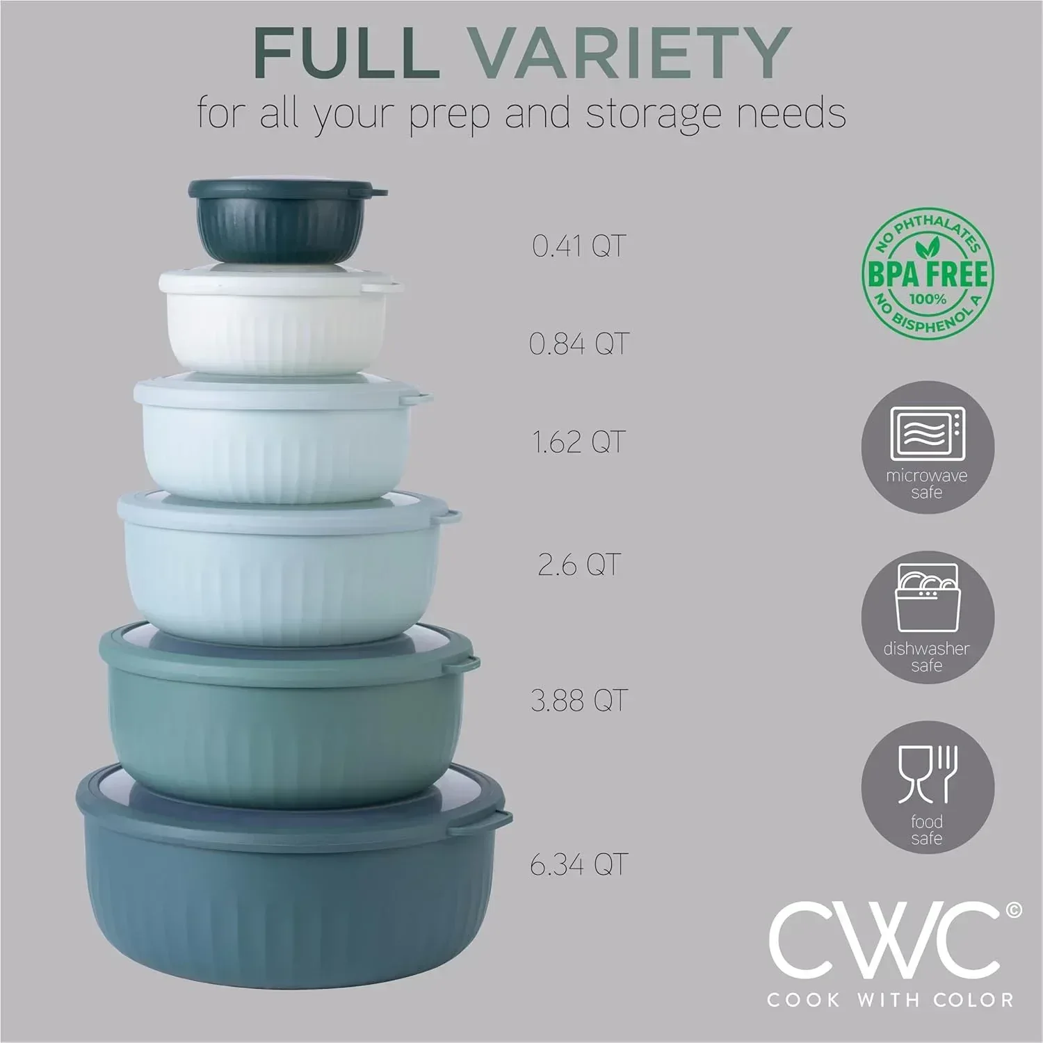 COOK WITH COLOR Meal Prep Containers Wide Mixing Bowls Food Storage Containers with Lid - Image 40