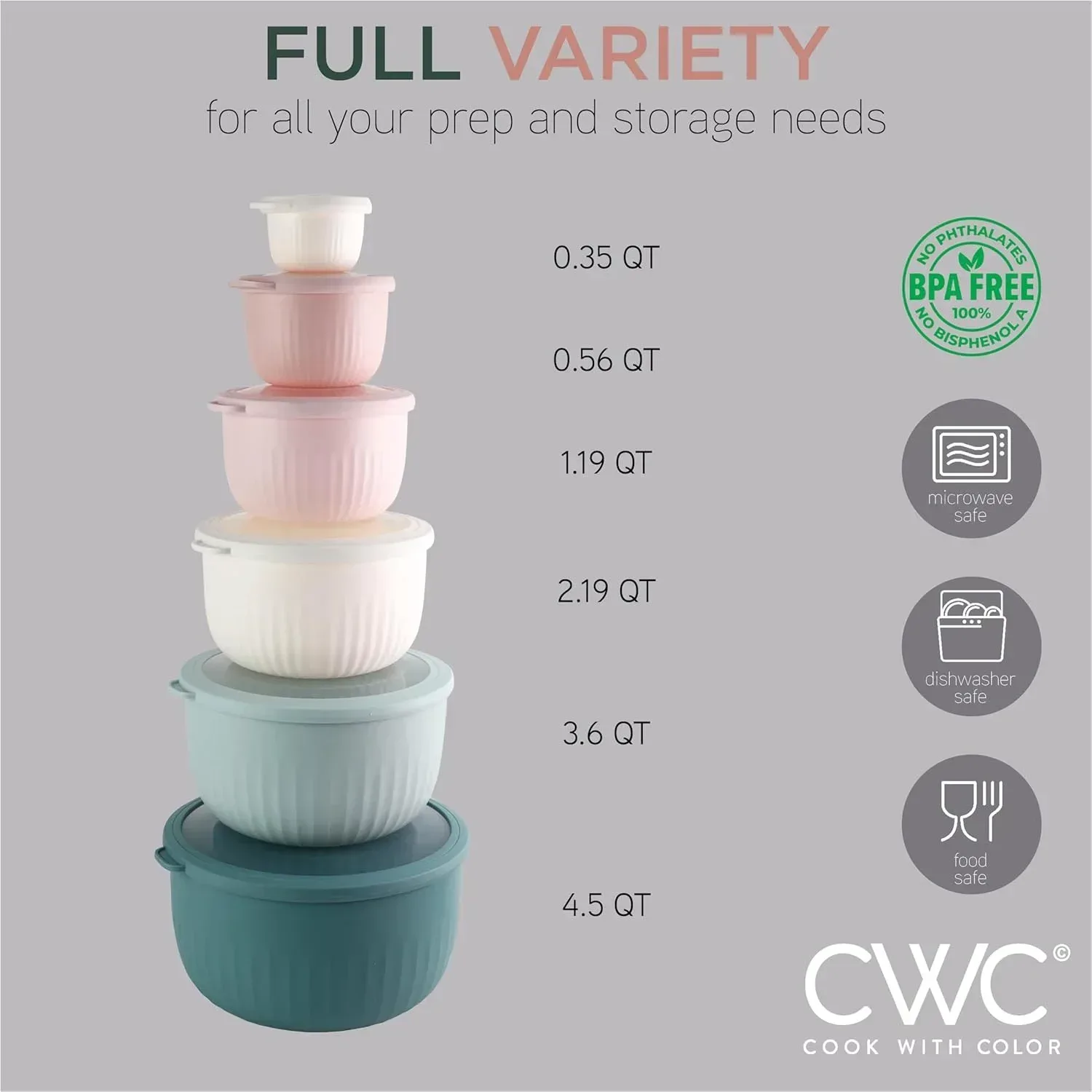 COOK WITH COLOR Meal Prep Containers Wide Mixing Bowls Food Storage Containers with Lid - Image 42
