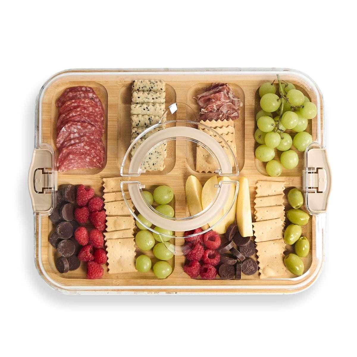 Cook With Color Rectangular Bamboo Cutting Board with Locking Lid, Dual-Function Charcuterie & Serving Board - Image 3