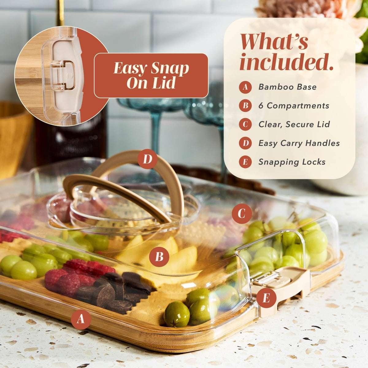 Cook With Color Rectangular Bamboo Cutting Board with Locking Lid, Dual-Function Charcuterie & Serving Board - Image 4