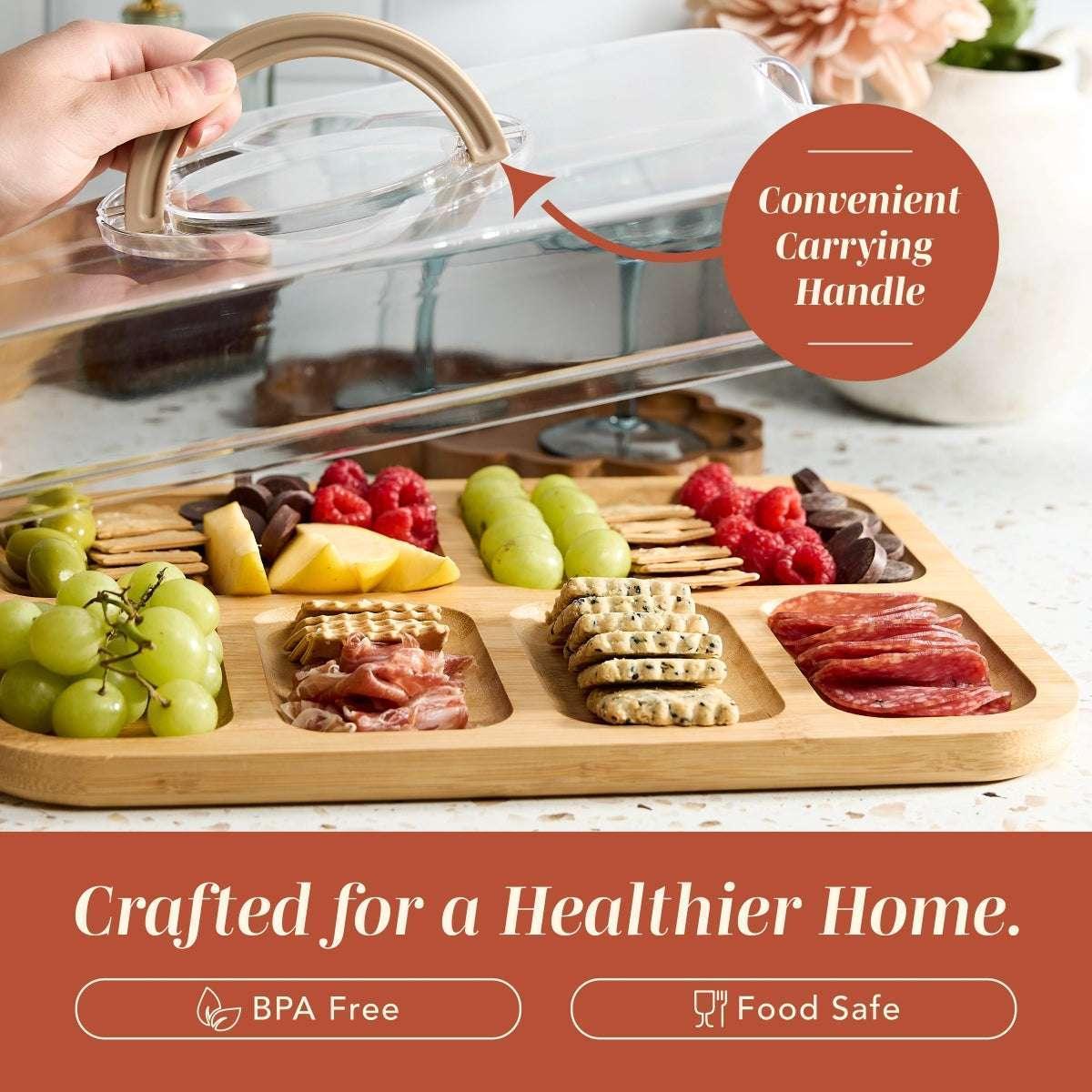Cook With Color Rectangular Bamboo Cutting Board with Locking Lid, Dual-Function Charcuterie & Serving Board - Image 6