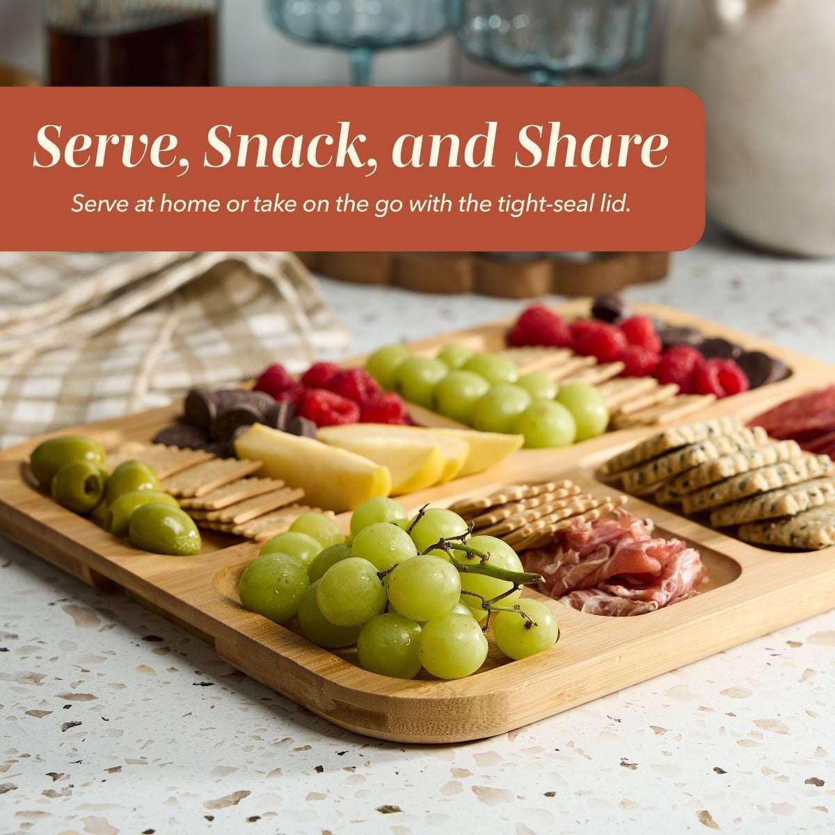 Cook With Color Rectangular Bamboo Cutting Board with Locking Lid, Dual-Function Charcuterie & Serving Board - Image 7