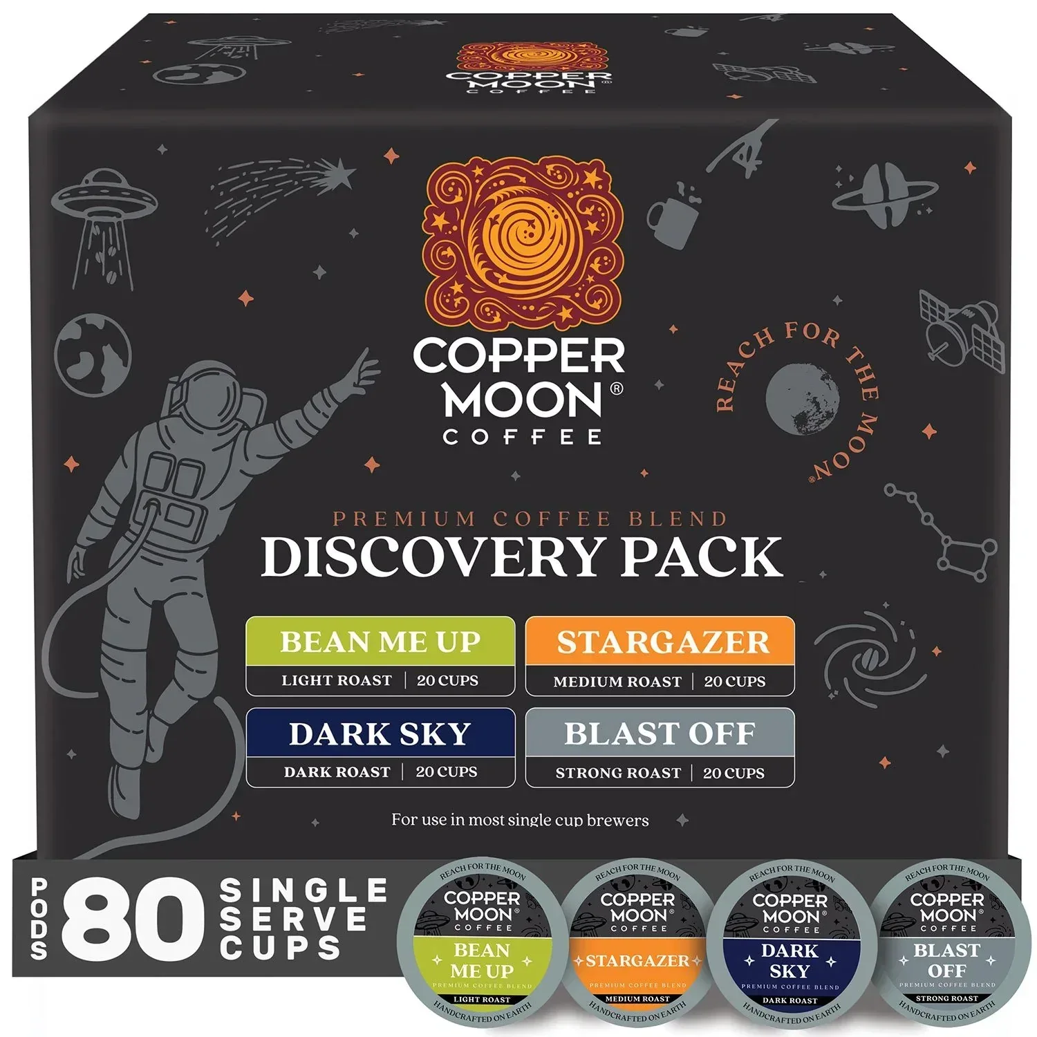 Copper Moon Coffee Variety Roast Coffee Pods, Discovery Pack, 80 ct.
