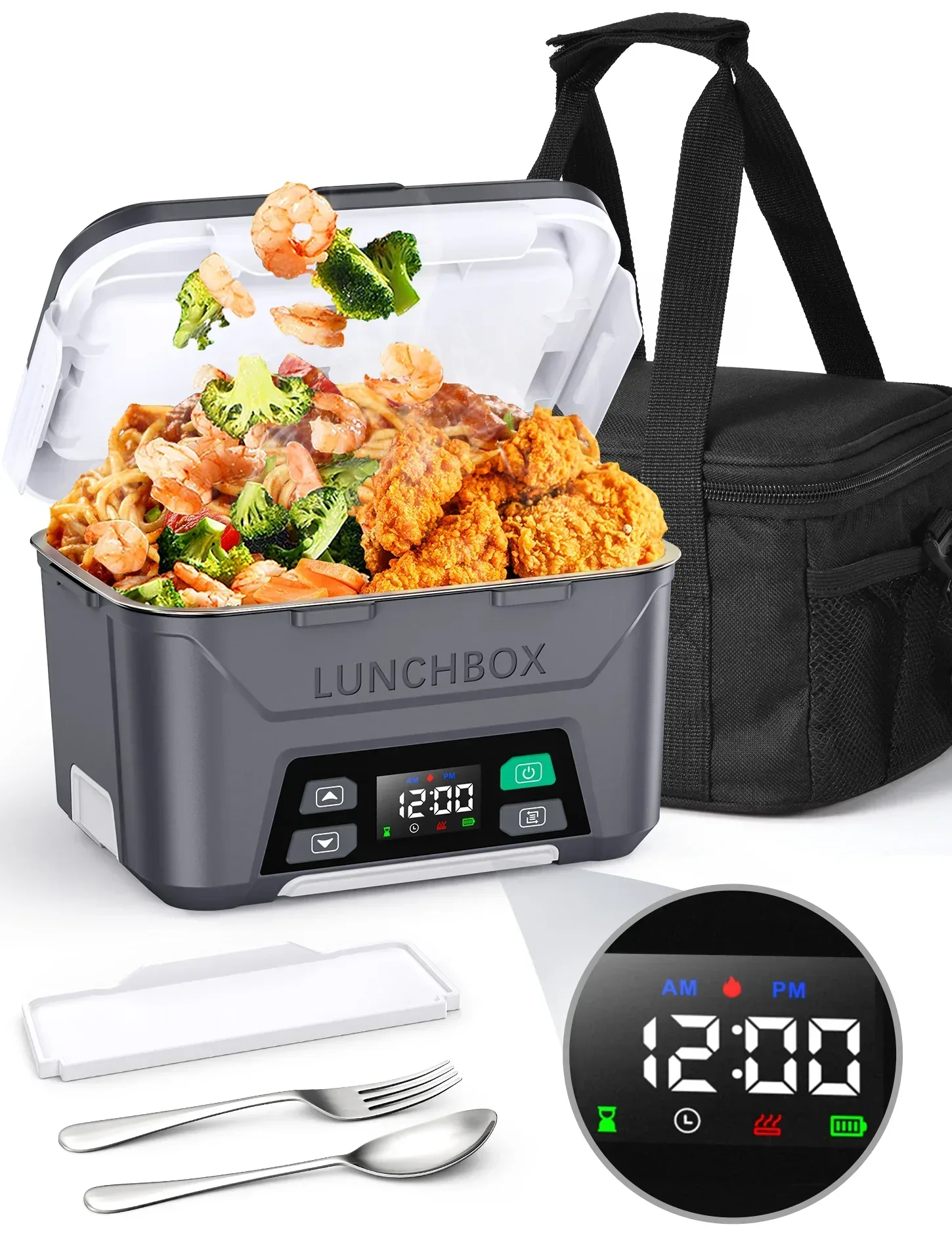 Cordless Electric Lunch Box, Heated Lunch Box Battery Powered with Automatic Scheduled Heating, 5.5 Cups Capacity, with Removable Tray Divider, Dishwasher Safe, for Hot Meals Anywhere - Image 14