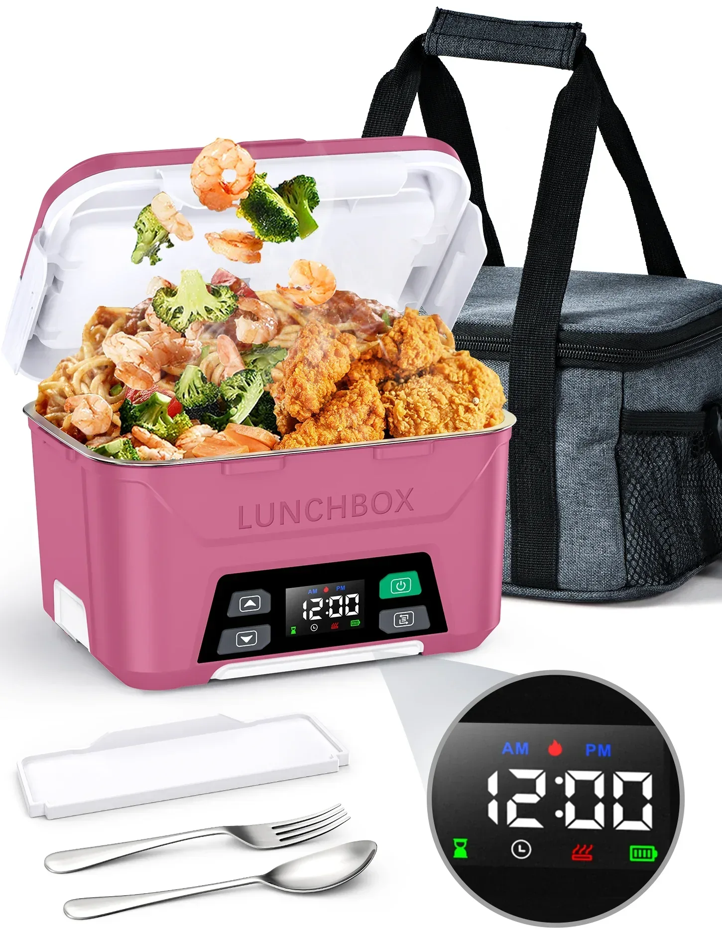 Cordless Electric Lunch Box, Heated Lunch Box Battery Powered with Automatic Scheduled Heating, 5.5 Cups Capacity, with Removable Tray Divider, Dishwasher Safe, for Hot Meals Anywhere - Image 18