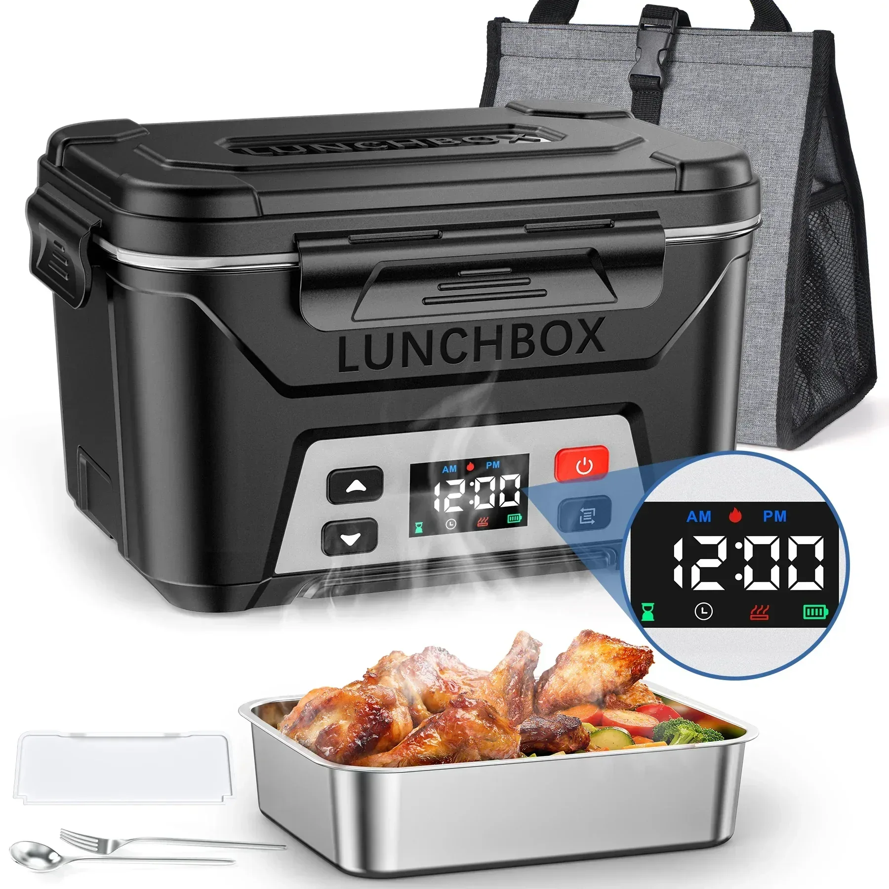 Cordless Electric Lunch Box, Heated Lunch Box Battery Powered with Automatic Scheduled Heating, 5.5 Cups Capacity, with Removable Tray Divider, Dishwasher Safe, for Hot Meals Anywhere - Image 20