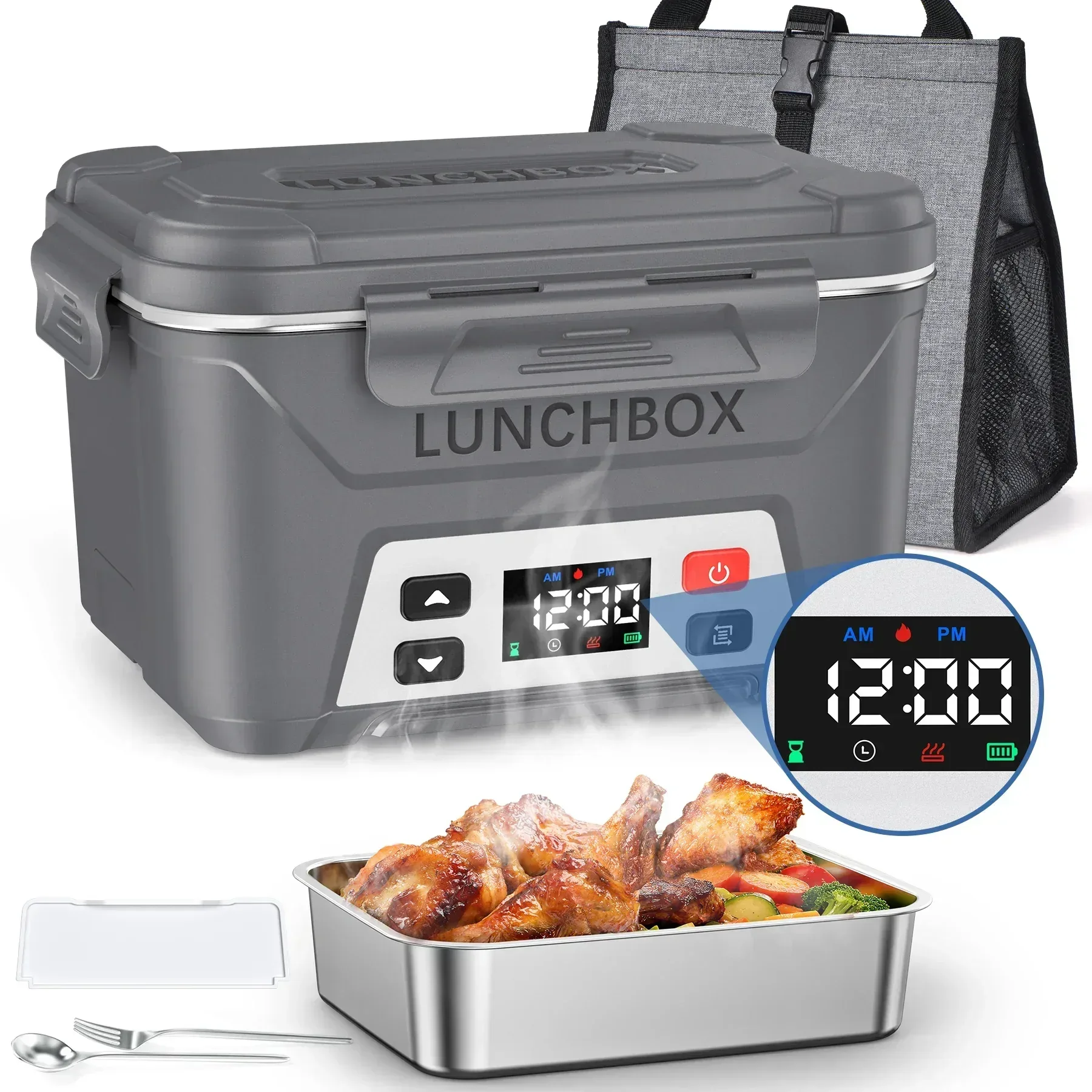 Cordless Electric Lunch Box, Heated Lunch Box Battery Powered with Automatic Scheduled Heating, 5.5 Cups Capacity, with Removable Tray Divider, Dishwasher Safe, for Hot Meals Anywhere - Image 21