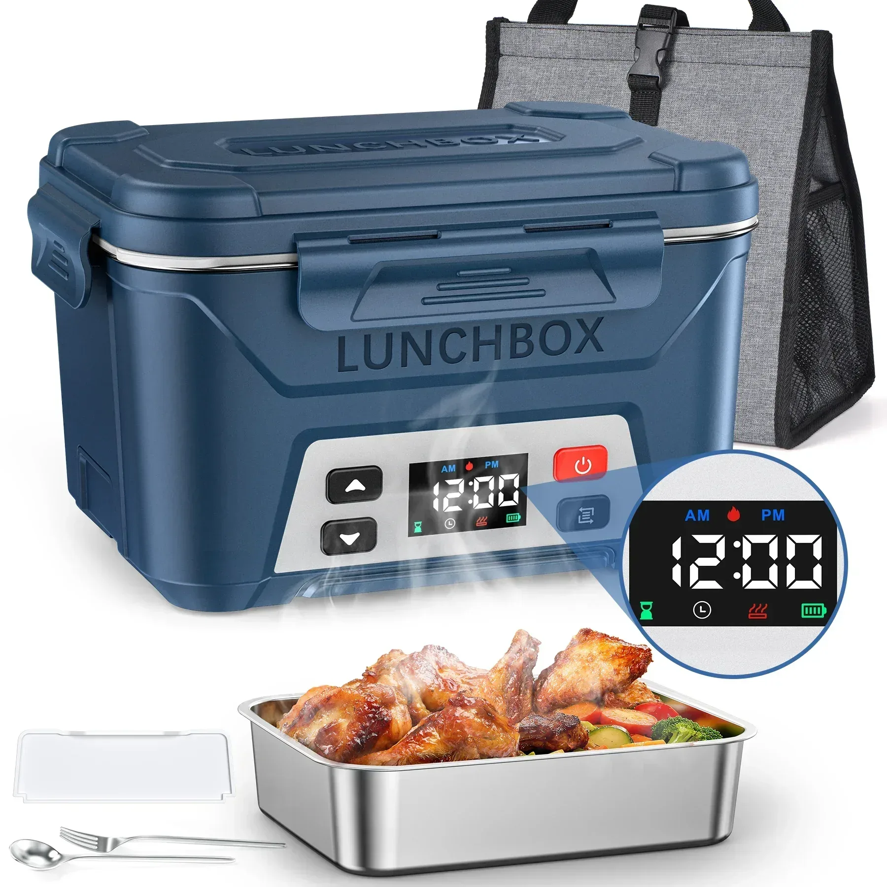 Cordless Electric Lunch Box, Heated Lunch Box Battery Powered with Automatic Scheduled Heating, 5.5 Cups Capacity, with Removable Tray Divider, Dishwasher Safe, for Hot Meals Anywhere - Image 22