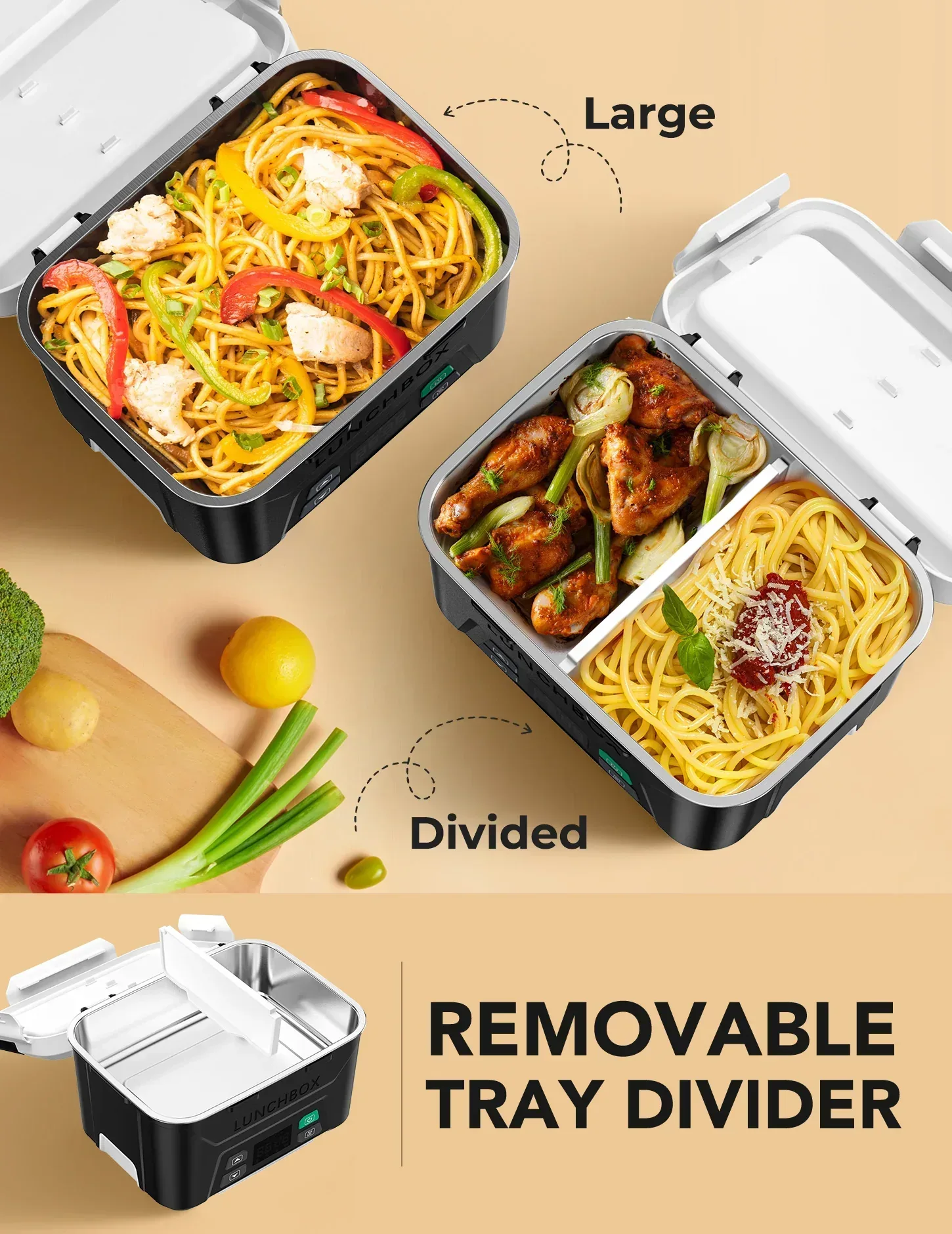 Cordless Electric Lunch Box, Heated Lunch Box Battery Powered with Automatic Scheduled Heating, 5.5 Cups Capacity, with Removable Tray Divider, Dishwasher Safe, for Hot Meals Anywhere - Image 6
