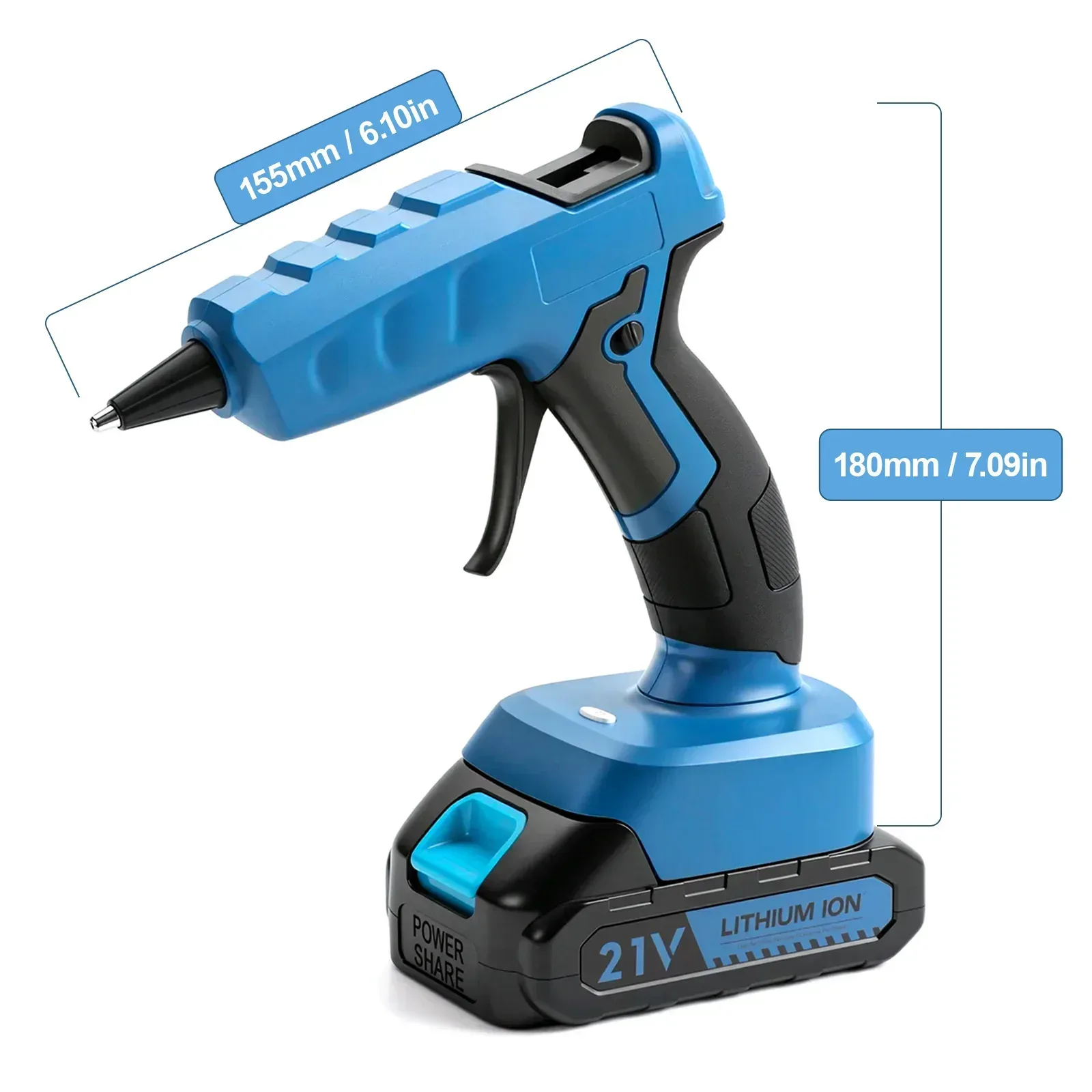 Cordless Hot Glue Gun with 2.0Ah Battery Charger and 30pcs Full Size Glue Sticks 100W Power Melt Glue Gun for DIY Festival Decor and Gifts, Blue - Image 10