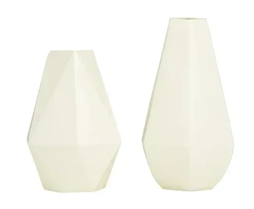 CosmoLiving by Cosmopolitan 12", 10"H Geometric Cream Metal Vase, Set of 2