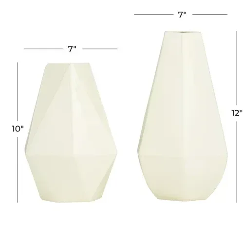 CosmoLiving by Cosmopolitan 12", 10"H Geometric Cream Metal Vase, Set of 2 - Image 3