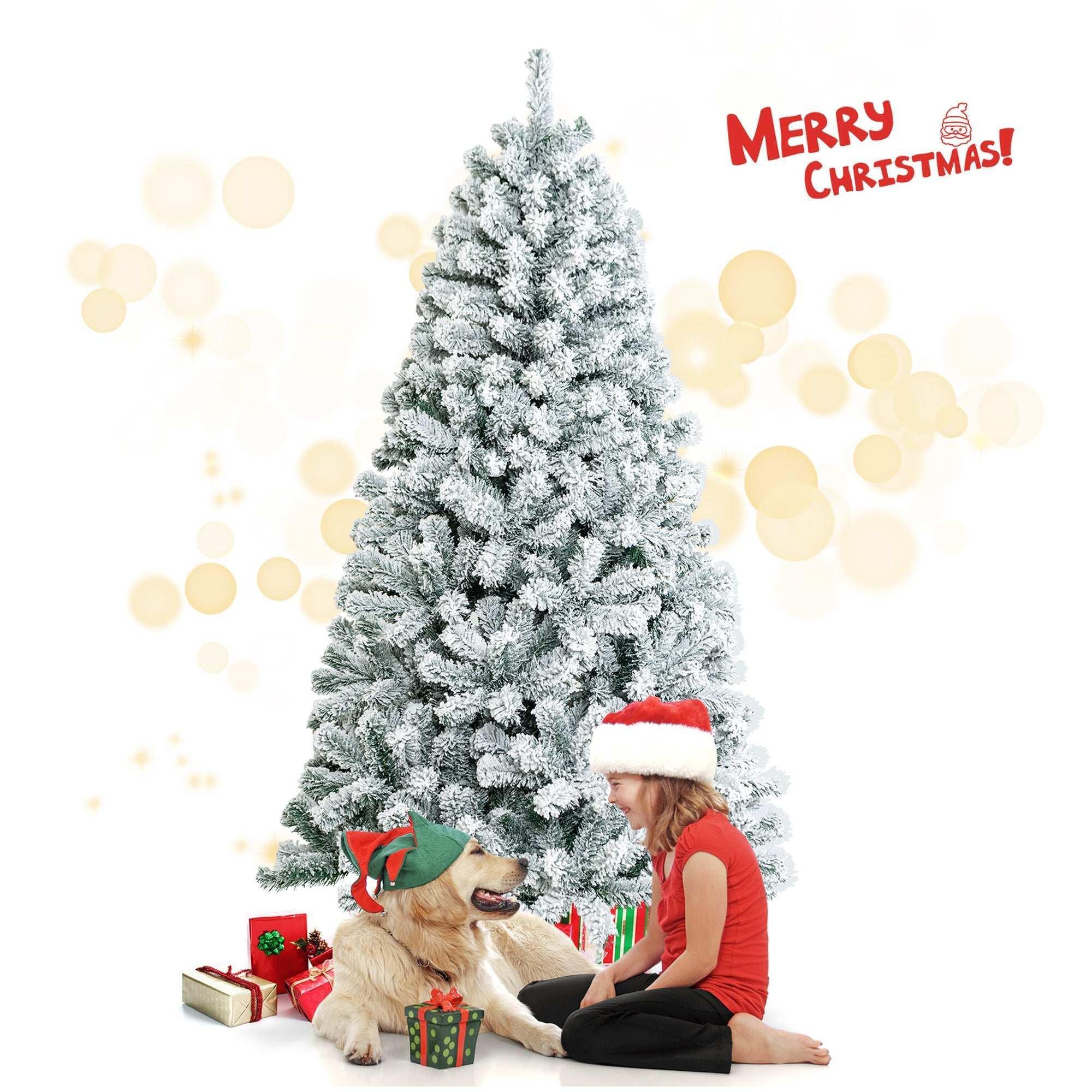 Costway CM22067 6 ft. Unlit Premium Snow Flocked Hinged Artificial Christmas Tree - Image 10