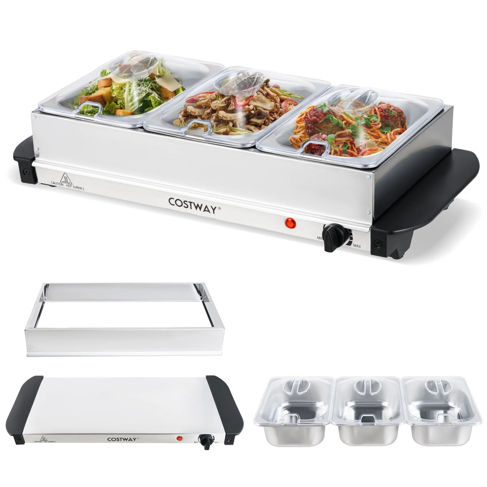 Costway Electric Buffet Server Food Warmer with 3 Removable Trays Adjustable Tempered - Image 10