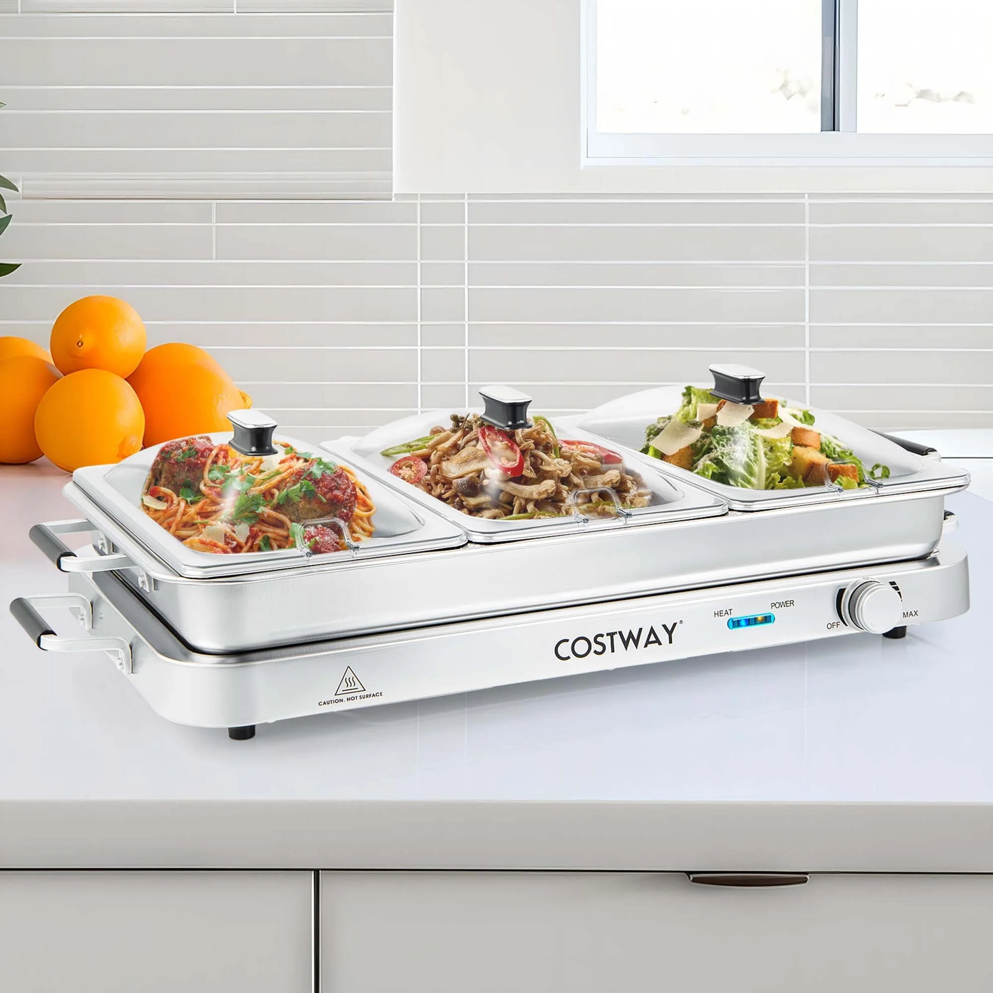 Costway Electric Buffet Server Food Warmer with 3 Removable Trays Adjustable Tempered - Image 13