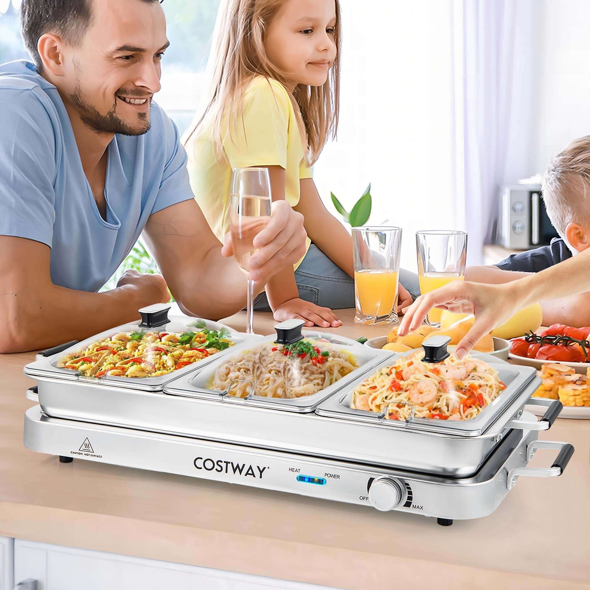 Costway Electric Buffet Server Food Warmer with 3 Removable Trays Adjustable Tempered - Image 15