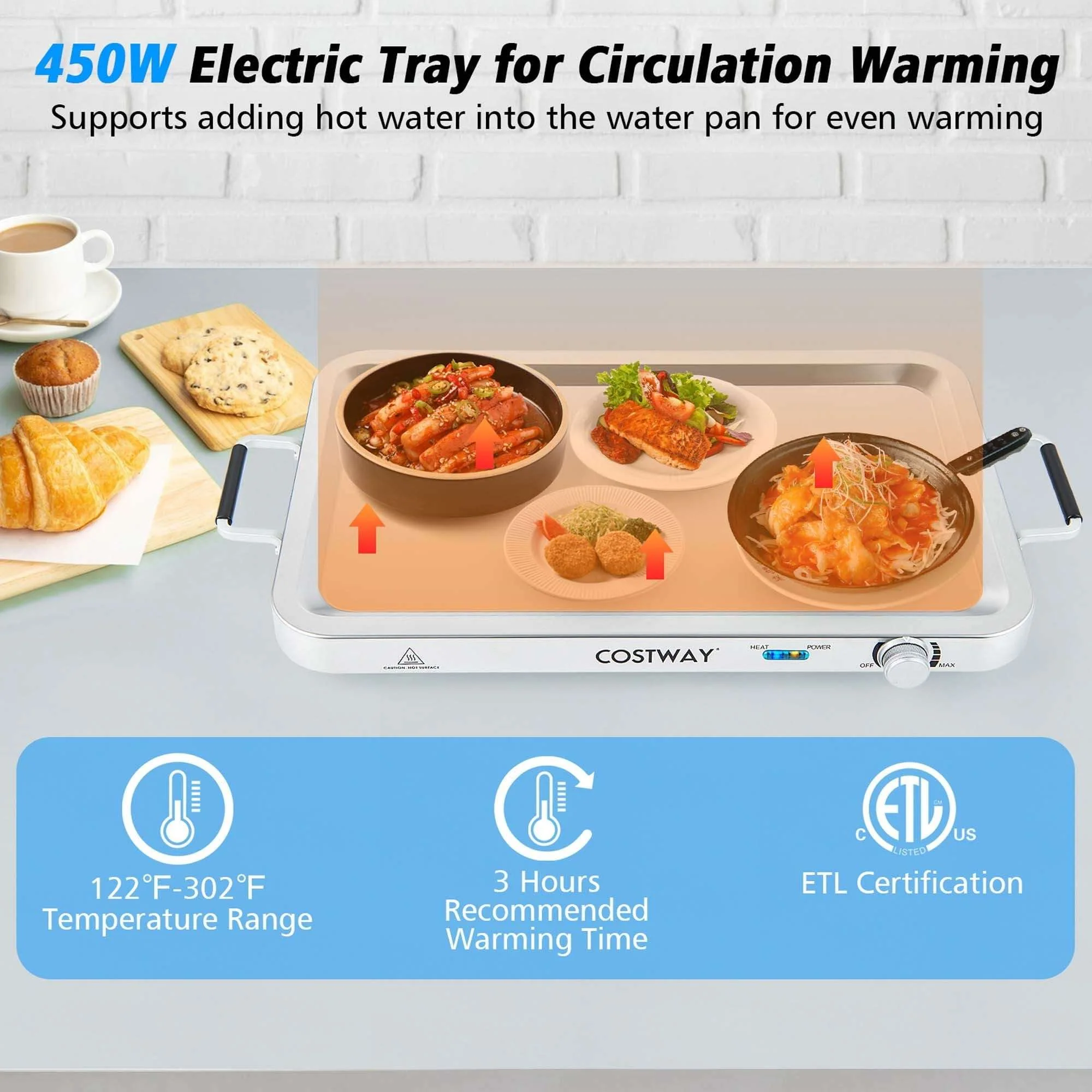 Costway Electric Buffet Server Food Warmer with 3 Removable Trays Adjustable Tempered - Image 17