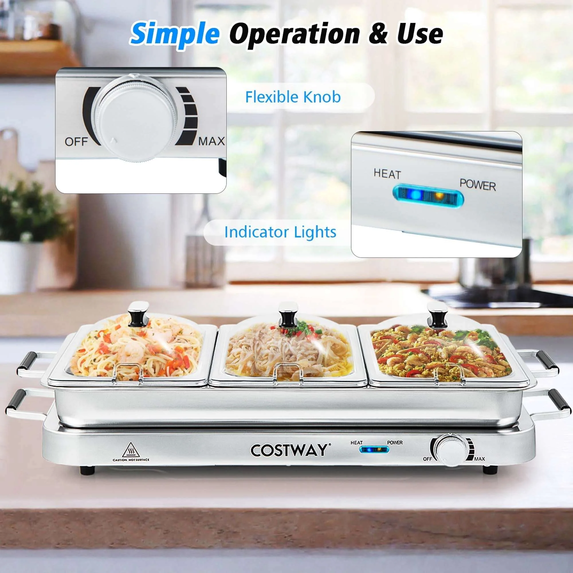 Costway Electric Buffet Server Food Warmer with 3 Removable Trays Adjustable Tempered - Image 18