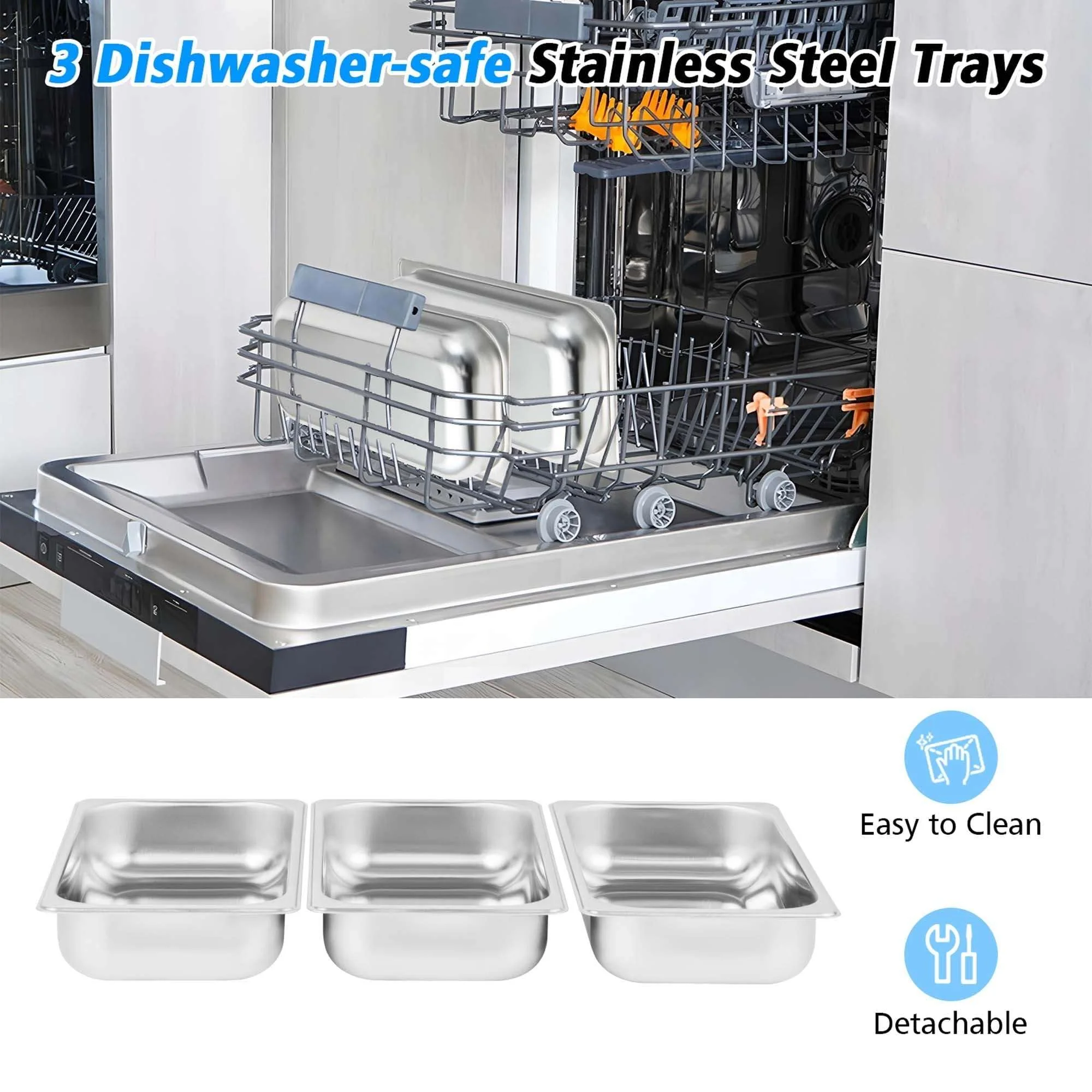 Costway Electric Buffet Server Food Warmer with 3 Removable Trays Adjustable Tempered - Image 20