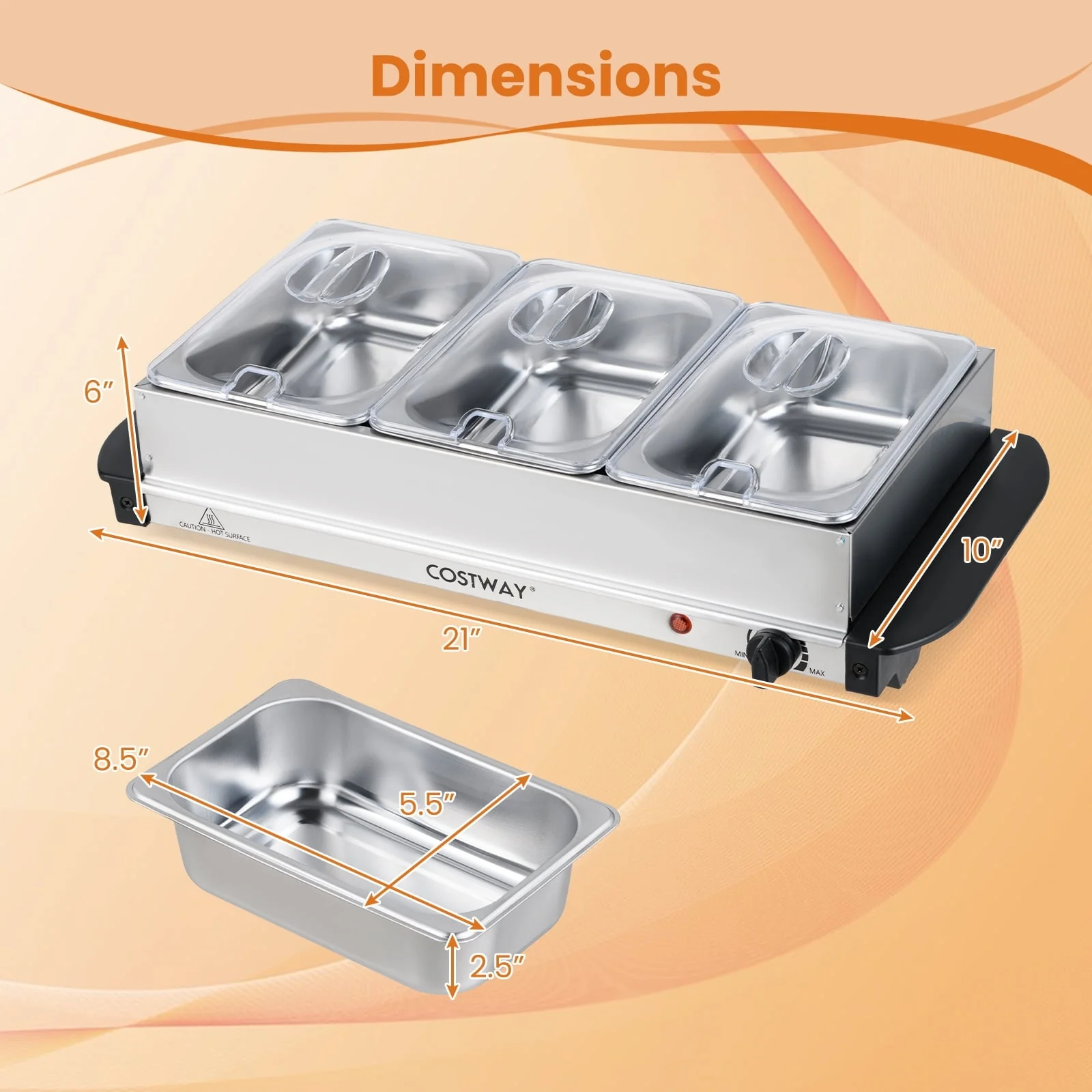 Costway Electric Buffet Server Food Warmer with 3 Removable Trays Adjustable Tempered - Image 3