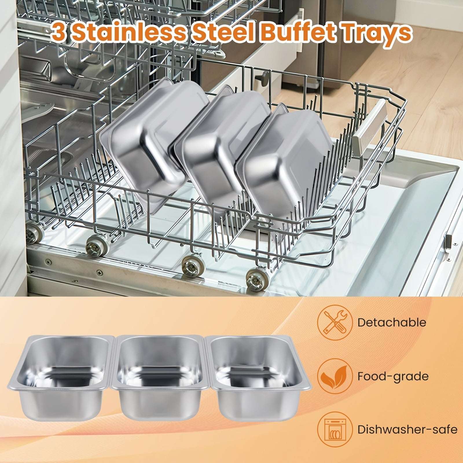 Costway Electric Buffet Server Food Warmer with 3 Removable Trays Adjustable Tempered - Image 6