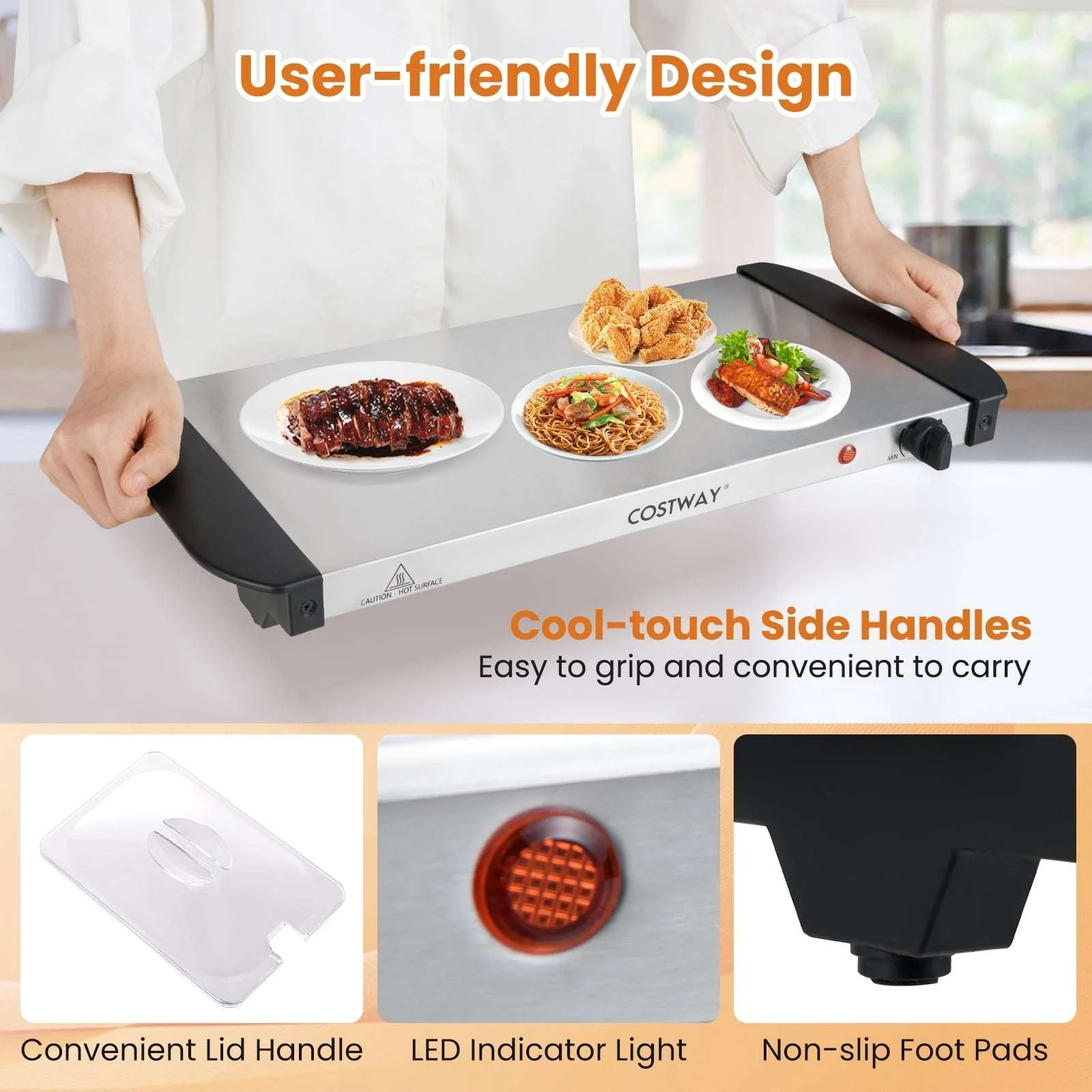 Costway Electric Buffet Server Food Warmer with 3 Removable Trays Adjustable Tempered - Image 9
