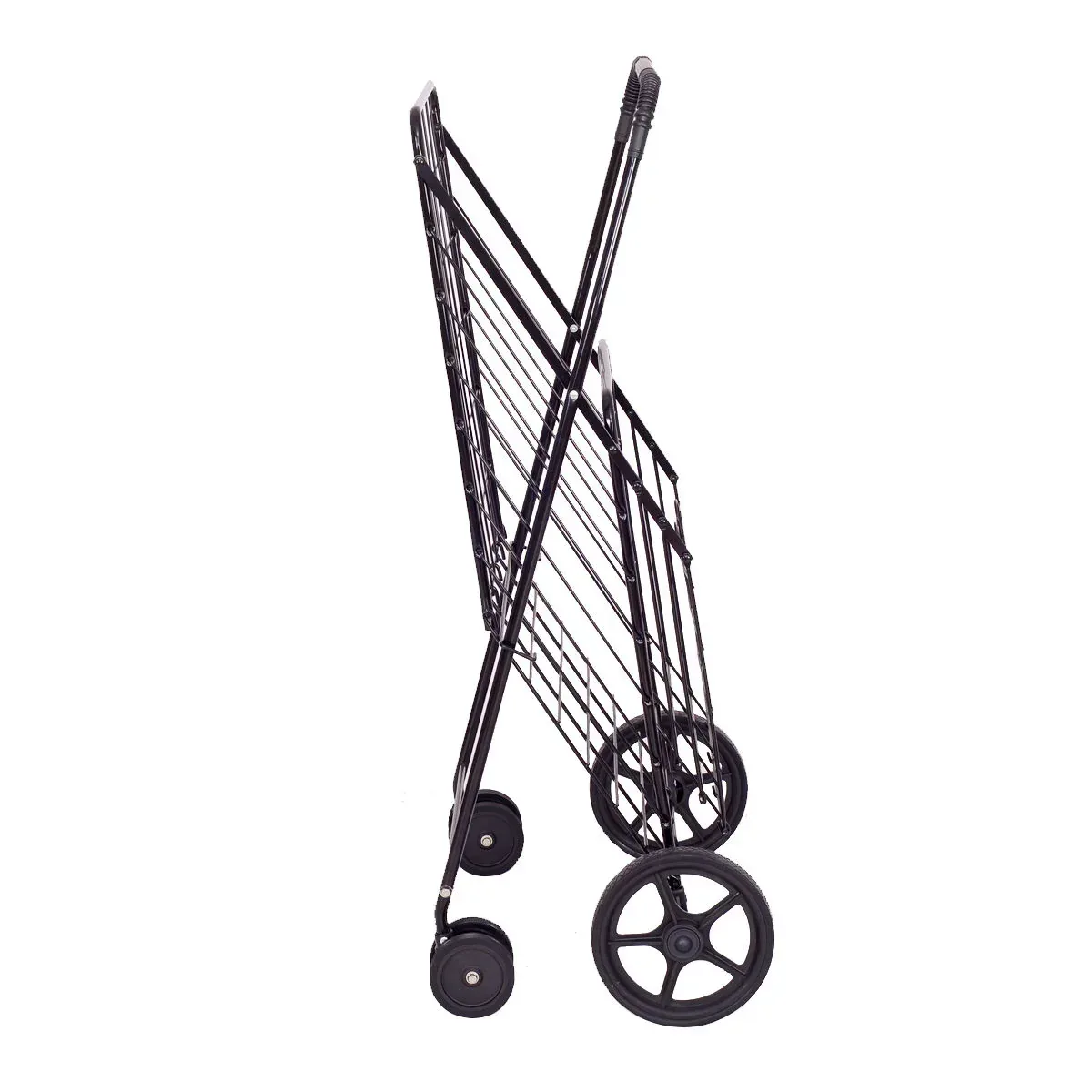 Costway Folding Shopping Cart Jumbo Basket Grocery Laundry with Swivel Wheels Black - Image 3