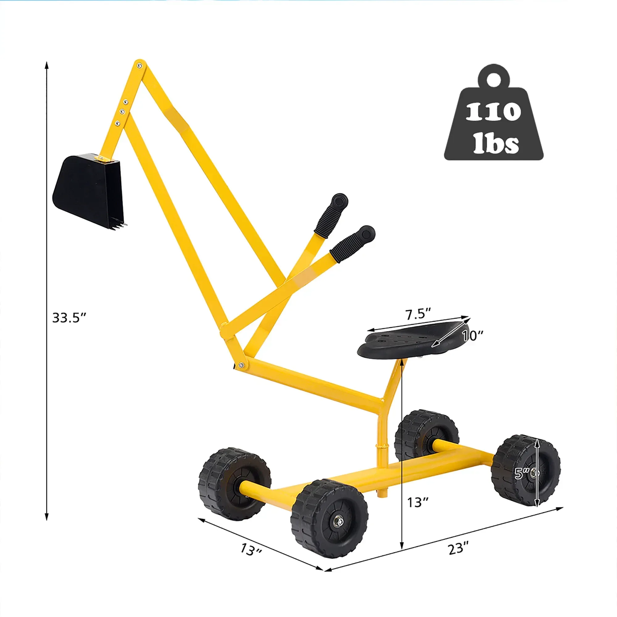 Costway Heavy Duty Kid Ride-on Sand Digger Digging Scooper Excavator for Sand Toy Yellow - Image 2