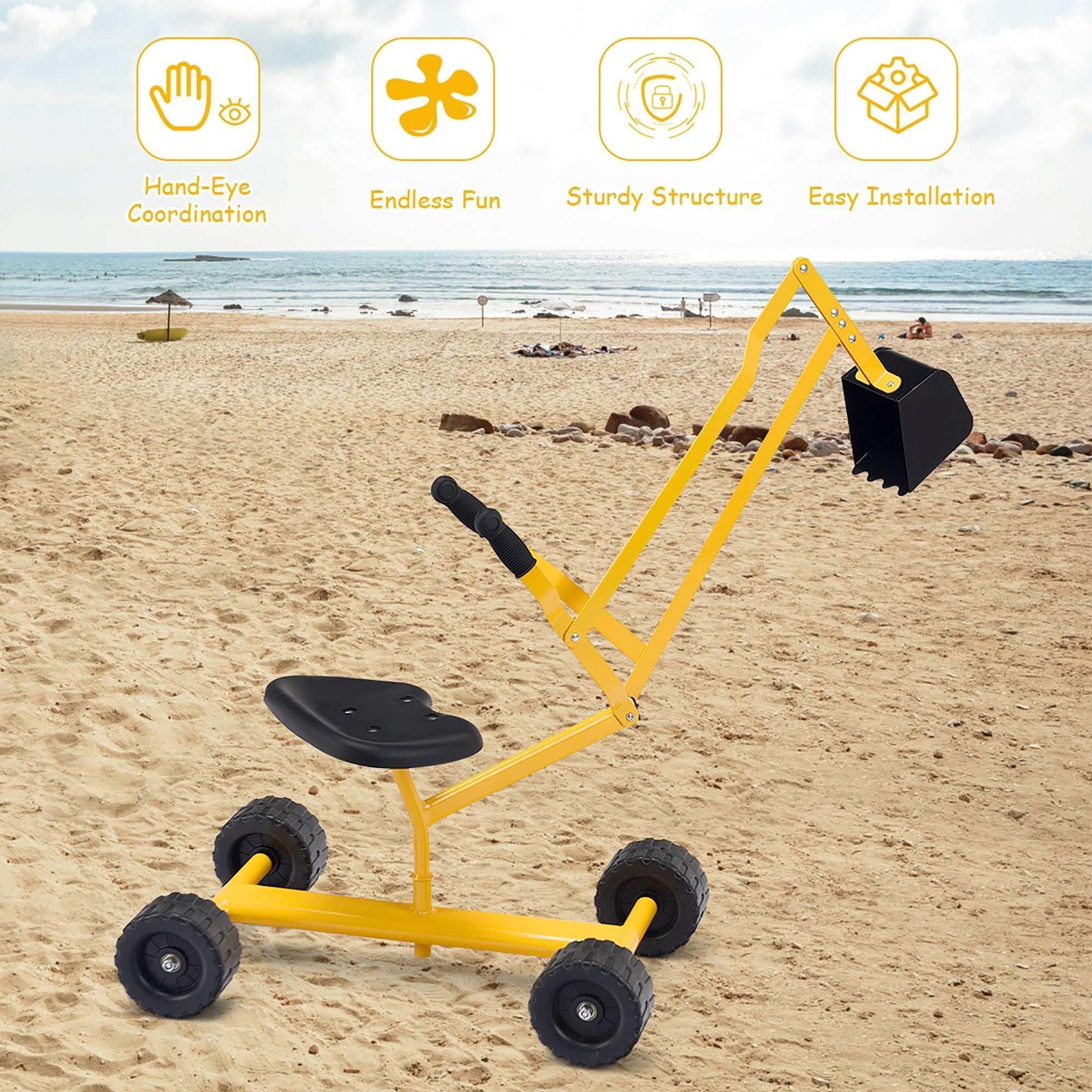 Costway Heavy Duty Kid Ride-on Sand Digger Digging Scooper Excavator for Sand Toy Yellow - Image 3
