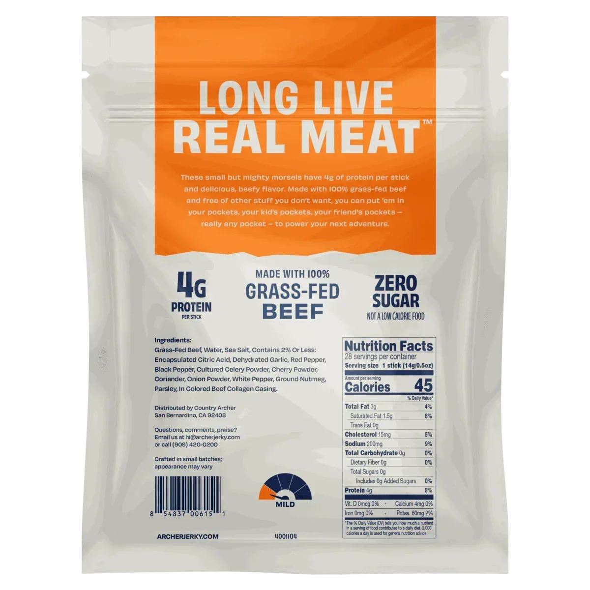 Country Archer Grass-Fed Beef Stick Minis Original, 0.5 oz, 28-Count - Image 2