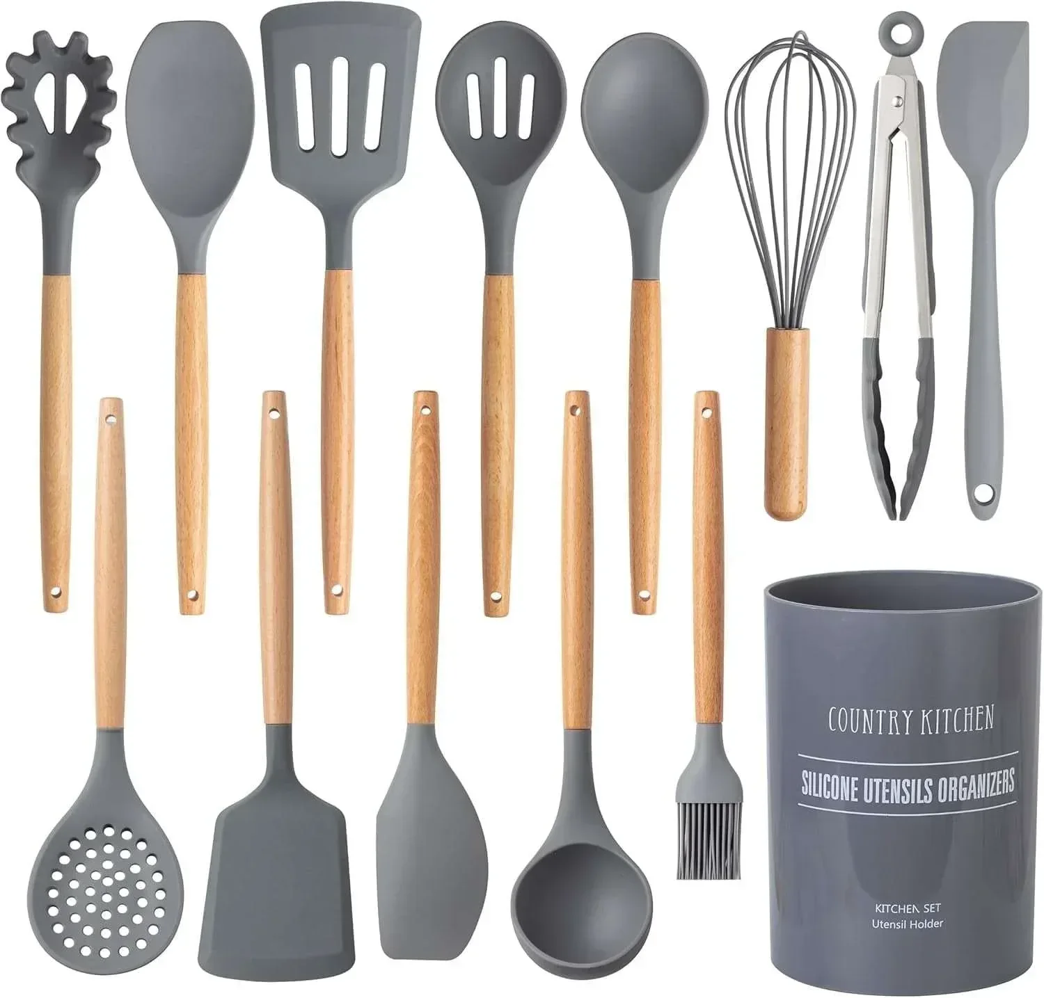 Country Kitchen 8-Pc Cooking Utensils Set Silicone Spatula & Kitchen Gadgets, Green - Image 10