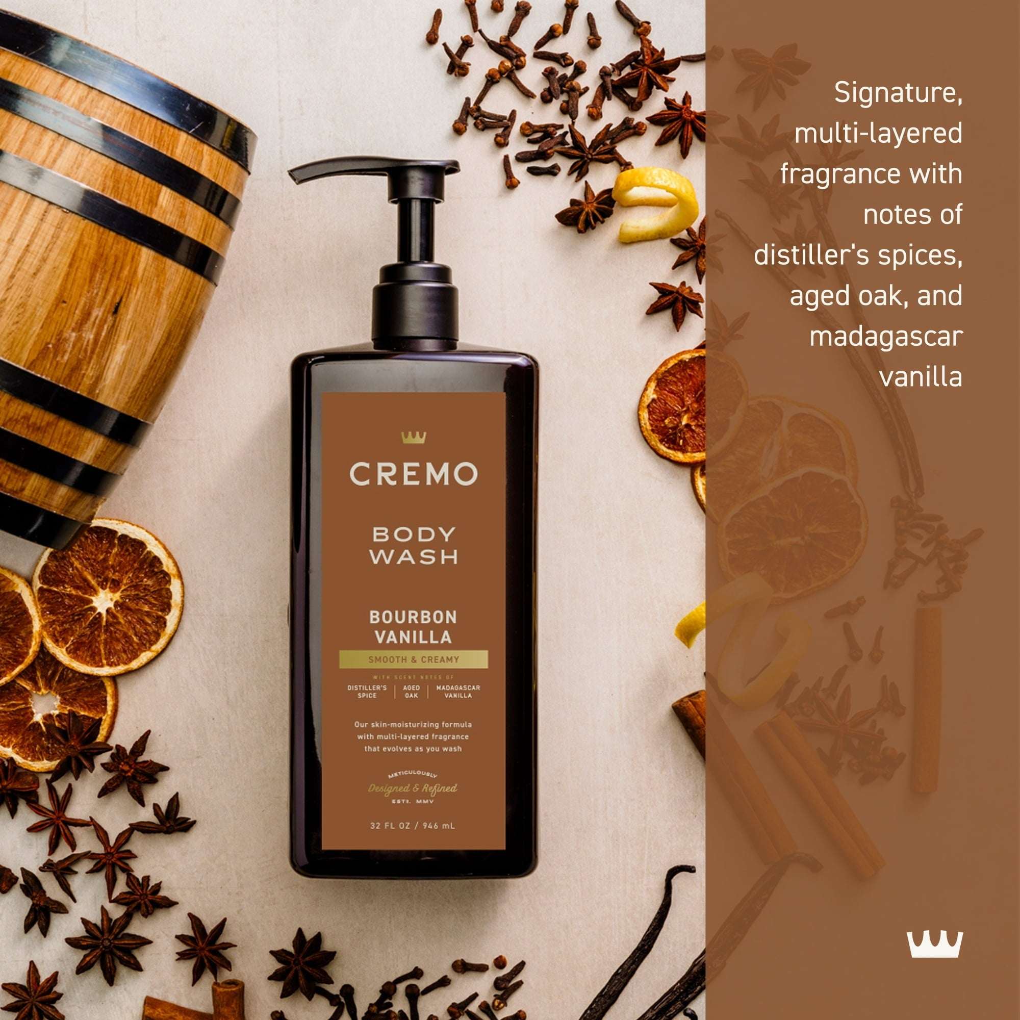 Cremo Men's Body Wash, Bourbon Vanilla Scent, 32 fl oz - Image 2