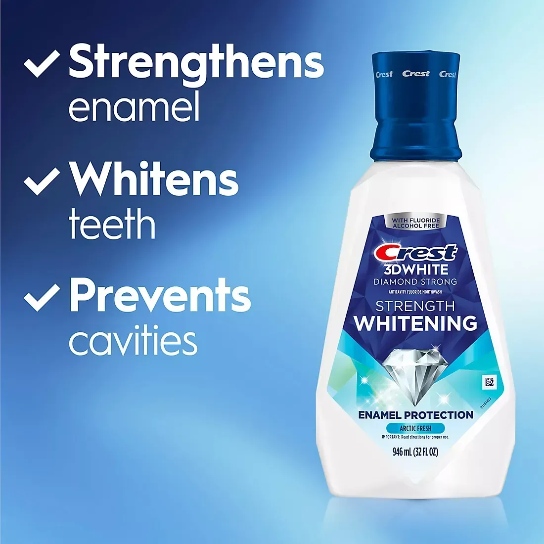 Crest 3D White Strength Whitening Mouthwash, Mouth Rinse, Strengthens Enamel, Wintermint, 2 pk./946ml - Image 4