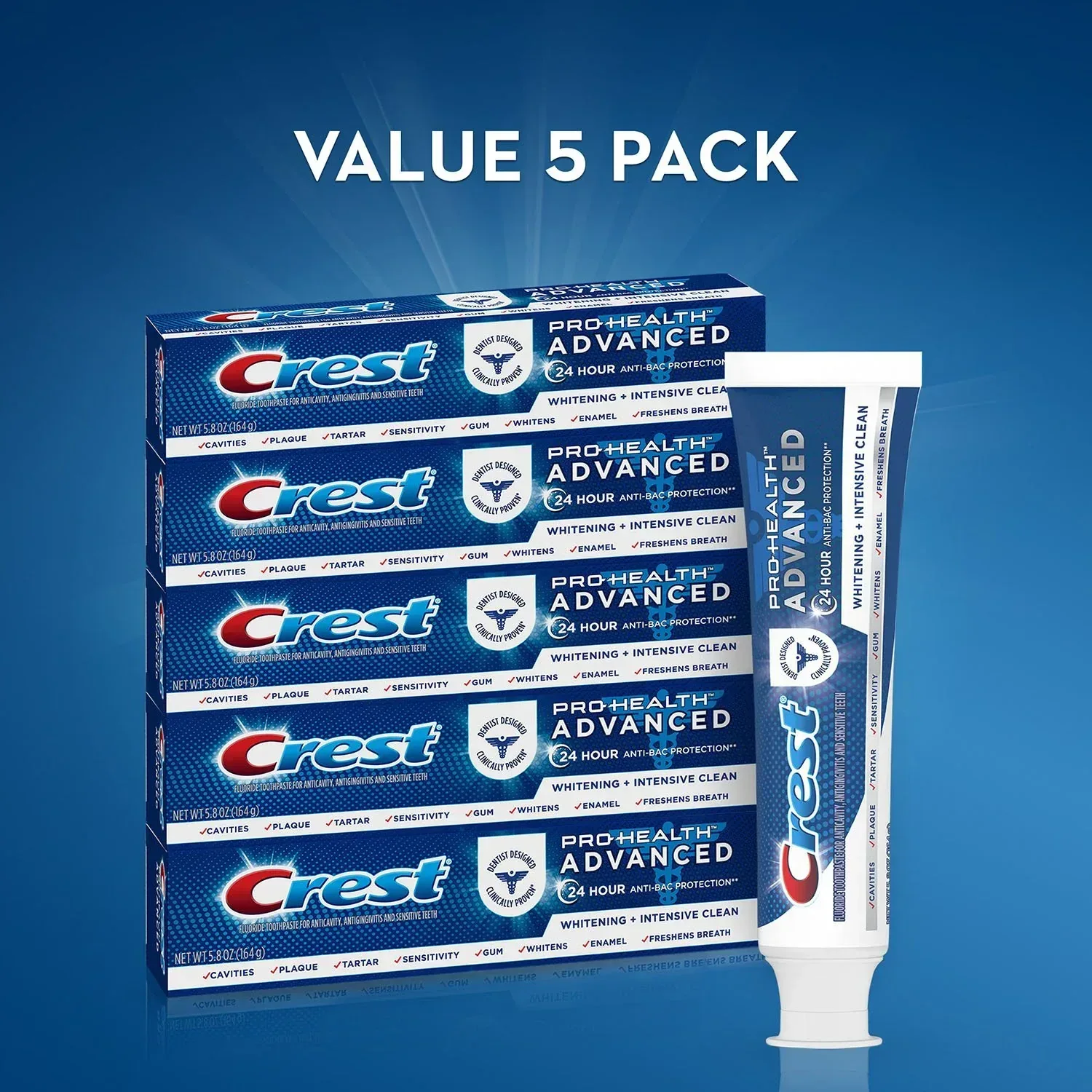 Crest Pro-Health Advanced Whitening + Intensive Clean Toothpaste, 5.8 oz., 5 pk. - Image 3