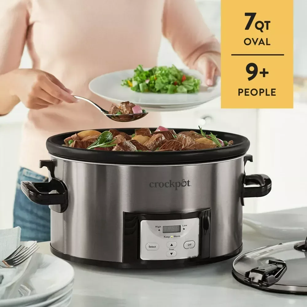 Crock-Pot 7qt Cook & Carry Programmable Easy-Clean Slow Cooker Stainless Steel: 3 Settings, Dishwasher-Safe Parts - Image 6