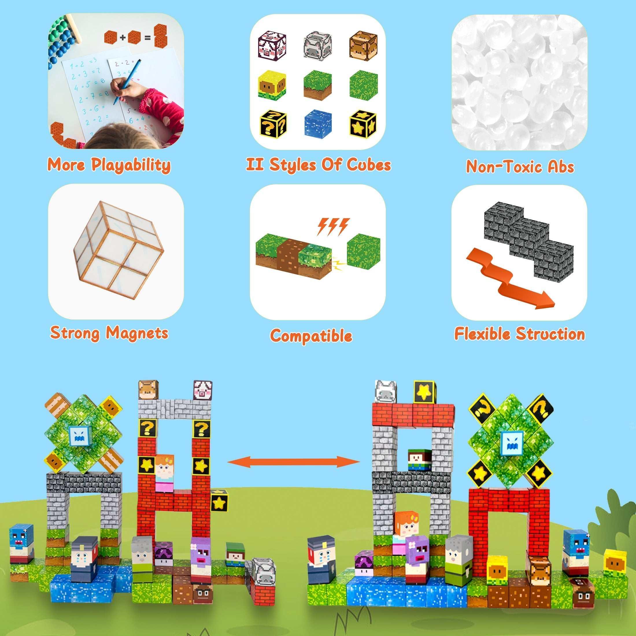 Crtynell 100pcs Magnetic Blocks - Build a Plants Wars Set, Magnetic Building Blocks Toddler Toys STEM Sensory Outdoor Toys for Boys and Girls Ages 3+, Birthday Gifts for Kids - Image 3