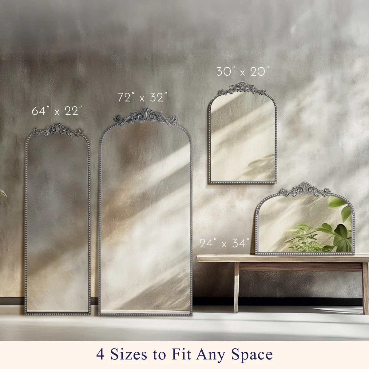 Crystal Art Gallery 22" x 64" Black Filigree Arch Metal Full Length Floor Leaner Mirror - Image 4