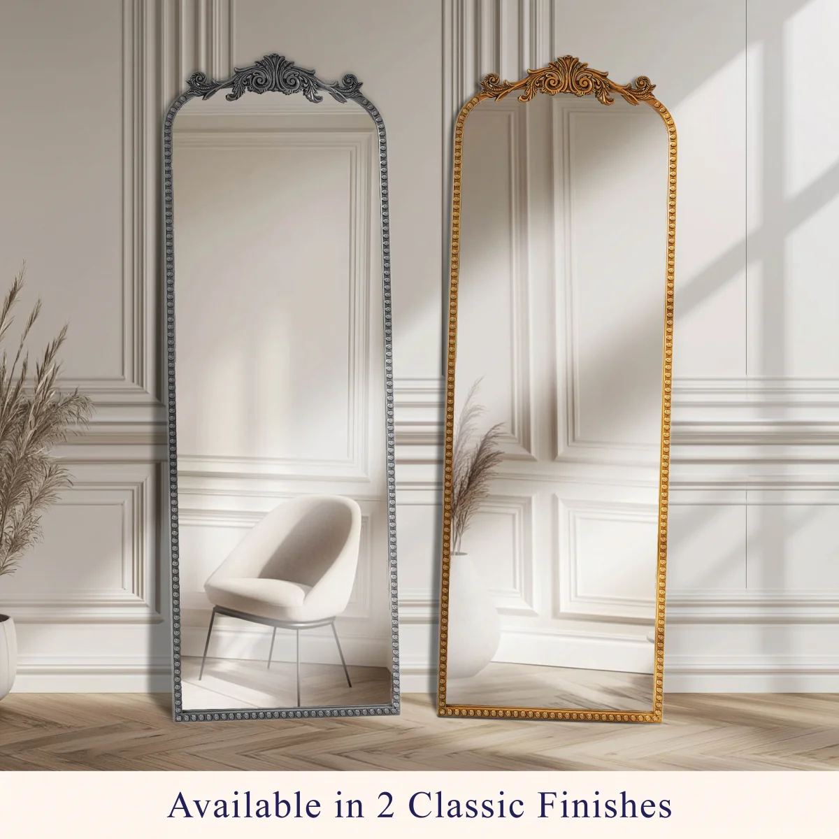 Crystal Art Gallery 22" x 64" Black Filigree Arch Metal Full Length Floor Leaner Mirror - Image 5