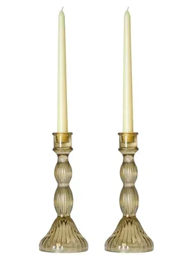 Crystal Art Gallery Traditional Glass Candle Stick Holder Set of 2, Neutrals - Image 2