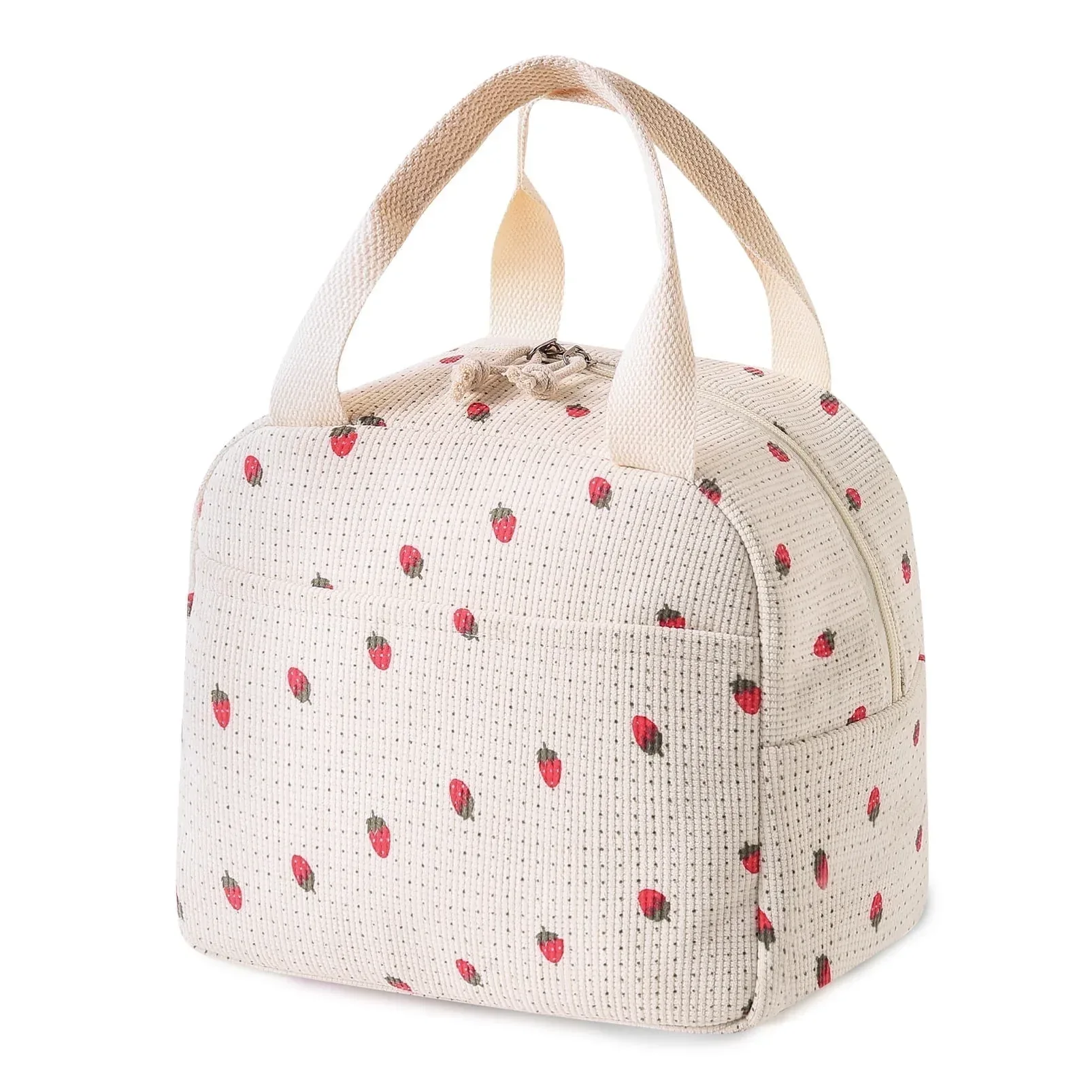Cute Corduroy Lunch Bag for Women Men, Insulated Lunch Box Tote Bag Reusable Leakproof Bento Cooler Bag for Work Picnic Travel (Black Floral Beige) - Image 12
