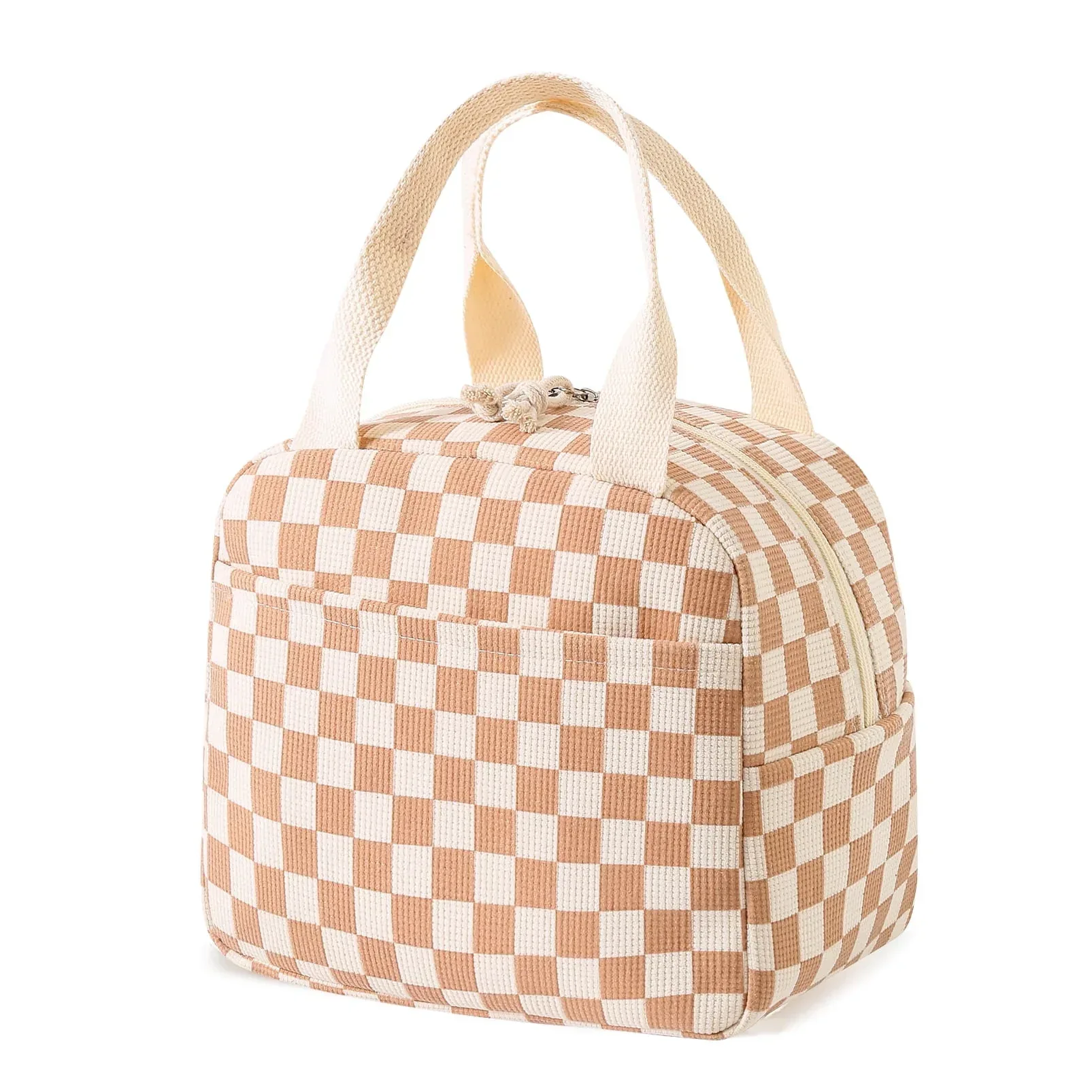 Cute Corduroy Lunch Bag for Women Men, Insulated Lunch Box Tote Bag Reusable Leakproof Bento Cooler Bag for Work Picnic Travel (Black Floral Beige) - Image 9