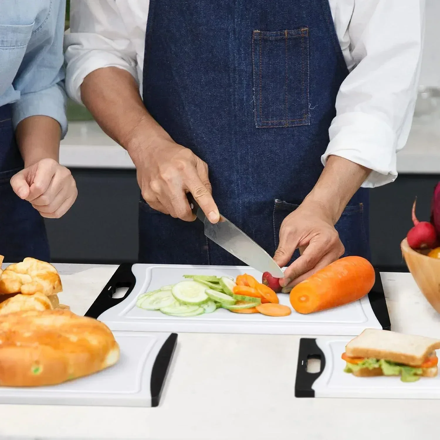 Cutting Boards for Kitchen, Plastic Cutting Board Set of 3, Dishwasher Safe Cutting Boards w/Juice Grooves for Meat, Veggies, Easy Grip Handle, Serveware Accessories - Image 4