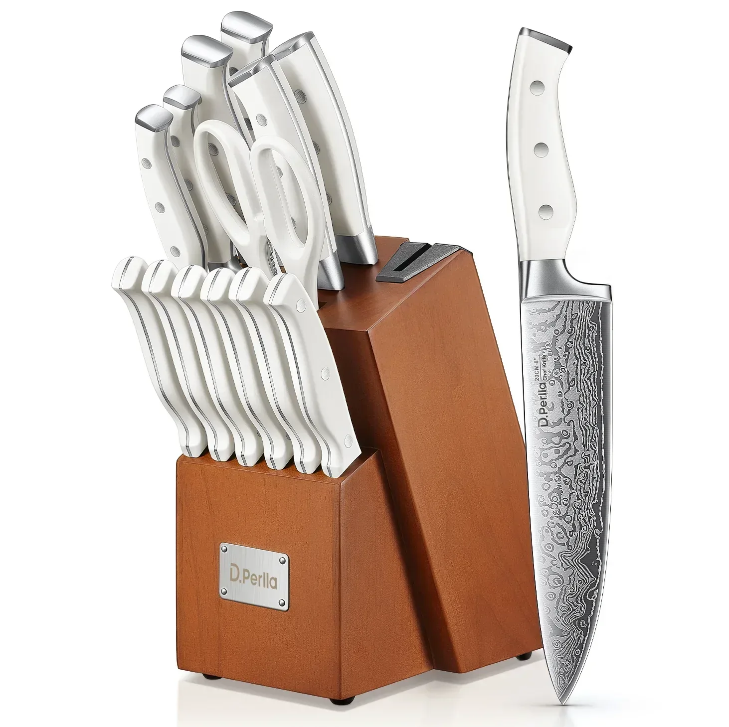 D.Perlla Knife Set, 14 Pcs Kitchen Knives Set with Built-in Sharpener, Stainless Steel Knife Set with Block - Image 10