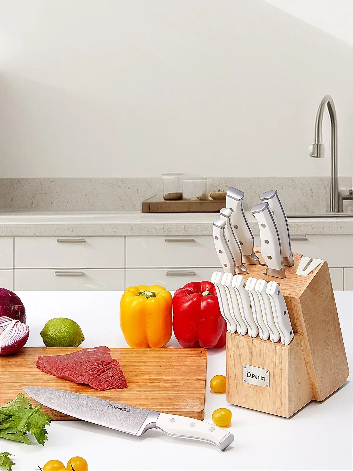 D.Perlla Knife Set, 14 Pcs Kitchen Knives Set with Built-in Sharpener, Stainless Steel Knife Set with Block - Image 21
