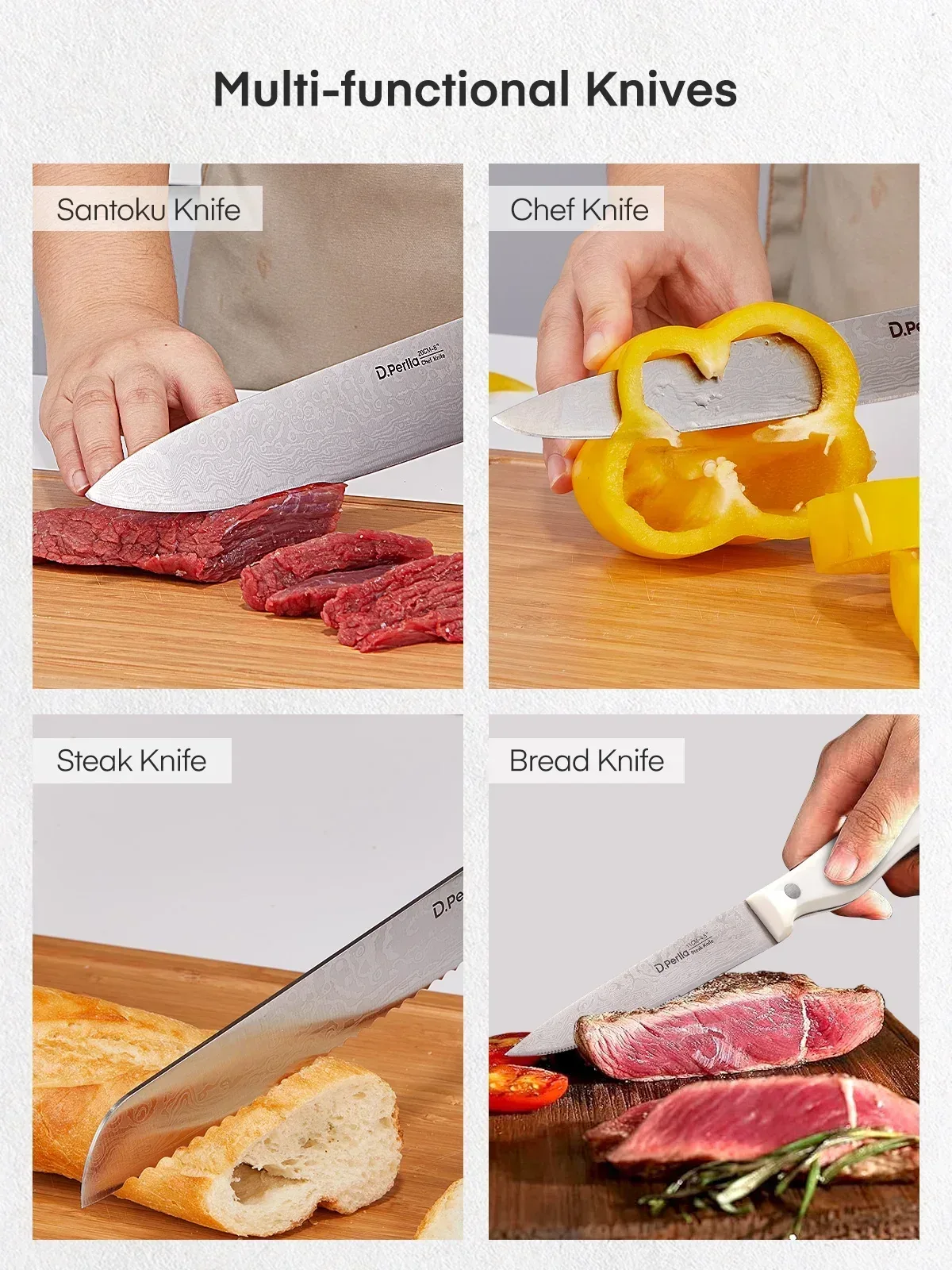 D.Perlla Knife Set, 14 Pcs Kitchen Knives Set with Built-in Sharpener, Stainless Steel Knife Set with Block - Image 24