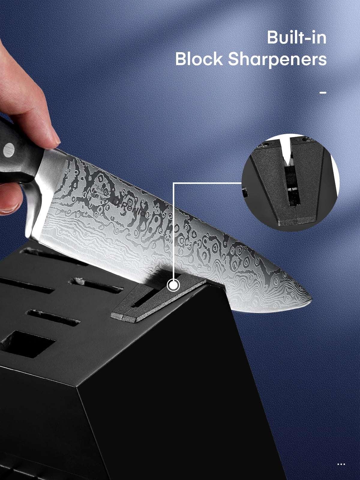 D.Perlla Knife Set, 14 Pcs Kitchen Knives Set with Built-in Sharpener, Stainless Steel Knife Set with Block - Image 3