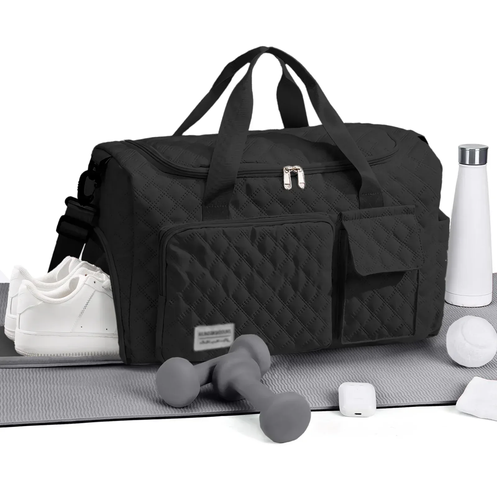 DAKIMOE Travel Duffle Bag for Women Men, Weekender Bags Carry on Gym Bag with Wet Pocket/Adjustable Strap/Shoe Compartment, Foldable Waterproof Overnight Tote Bag for Plane Sports Dance, Black - Image 3