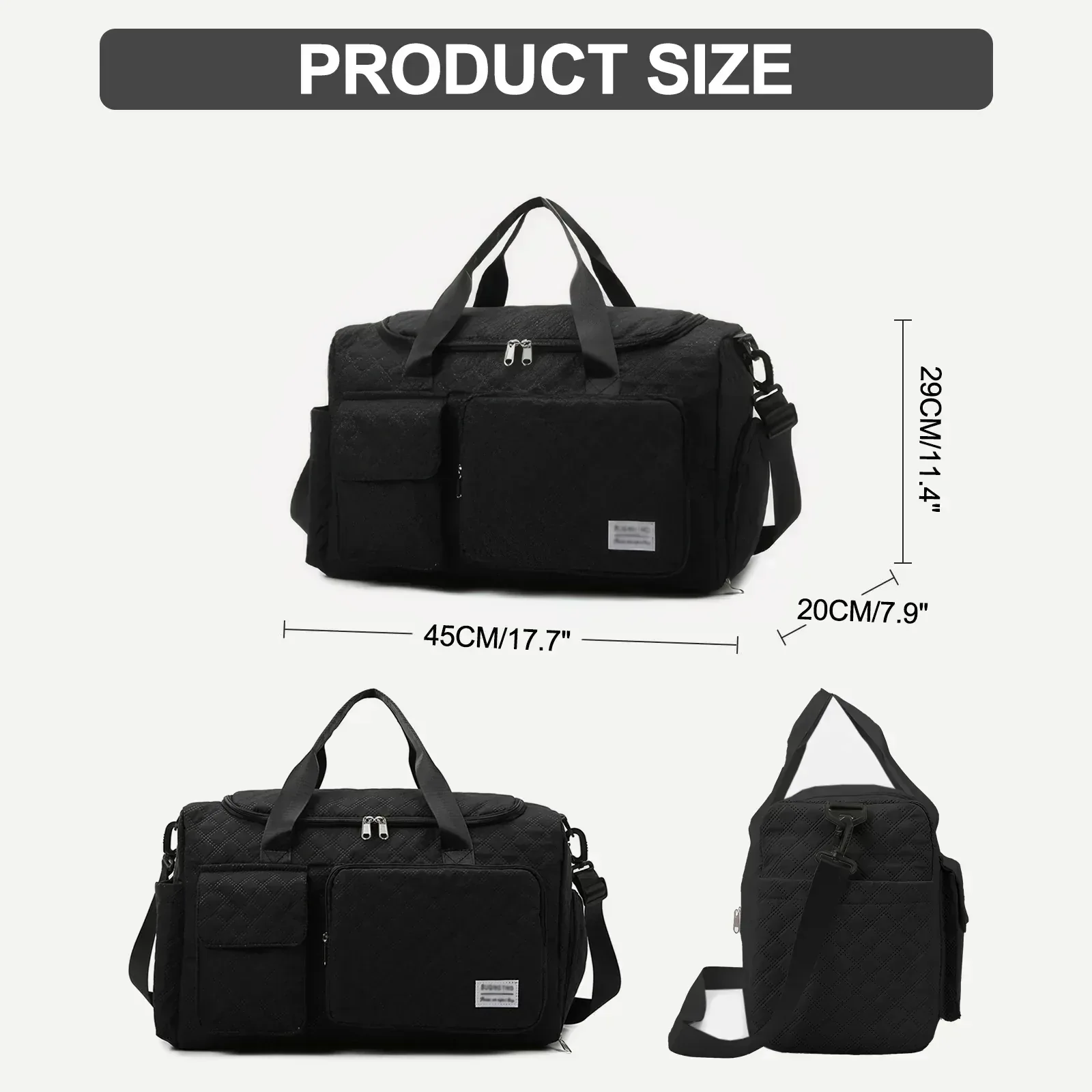 DAKIMOE Travel Duffle Bag for Women Men, Weekender Bags Carry on Gym Bag with Wet Pocket/Adjustable Strap/Shoe Compartment, Foldable Waterproof Overnight Tote Bag for Plane Sports Dance, Black - Image 4